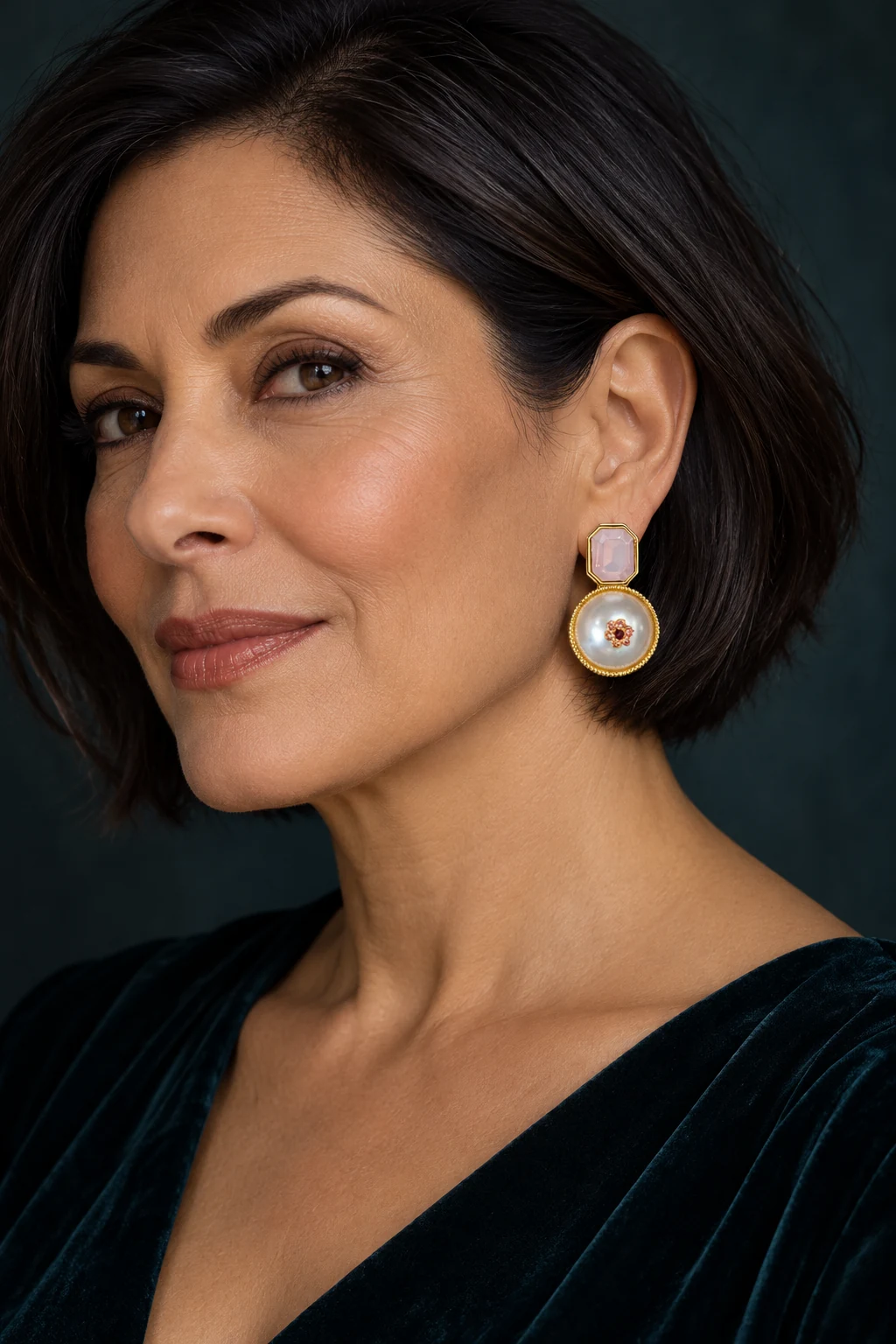 The Isadora Romance Pink Earrings worn on a model — AI-generated styling preview