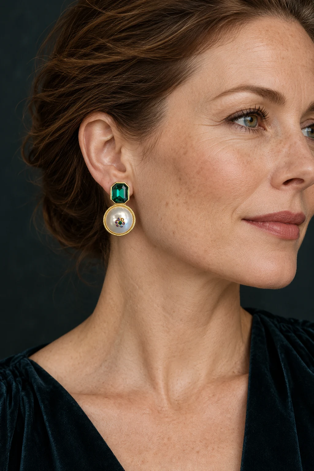 The Isadora Romance Green Earrings worn on a model — AI-generated styling preview