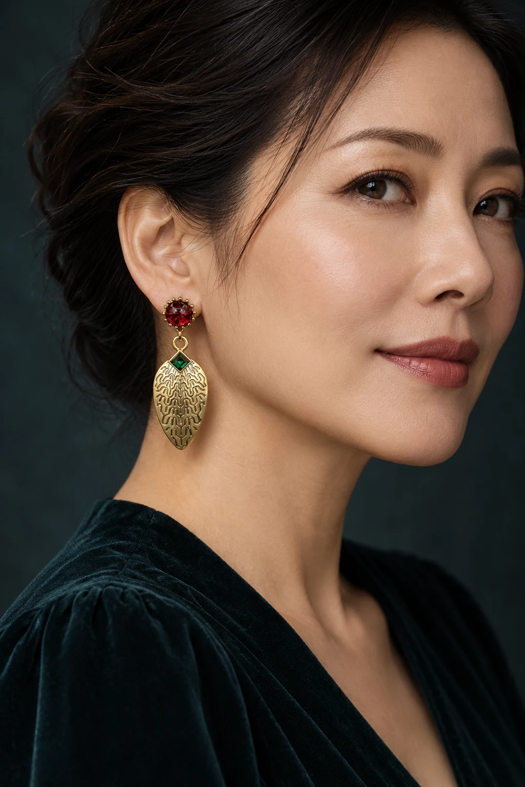 The Raphaëlle Promenade Earrings worn on a model — AI-generated styling preview