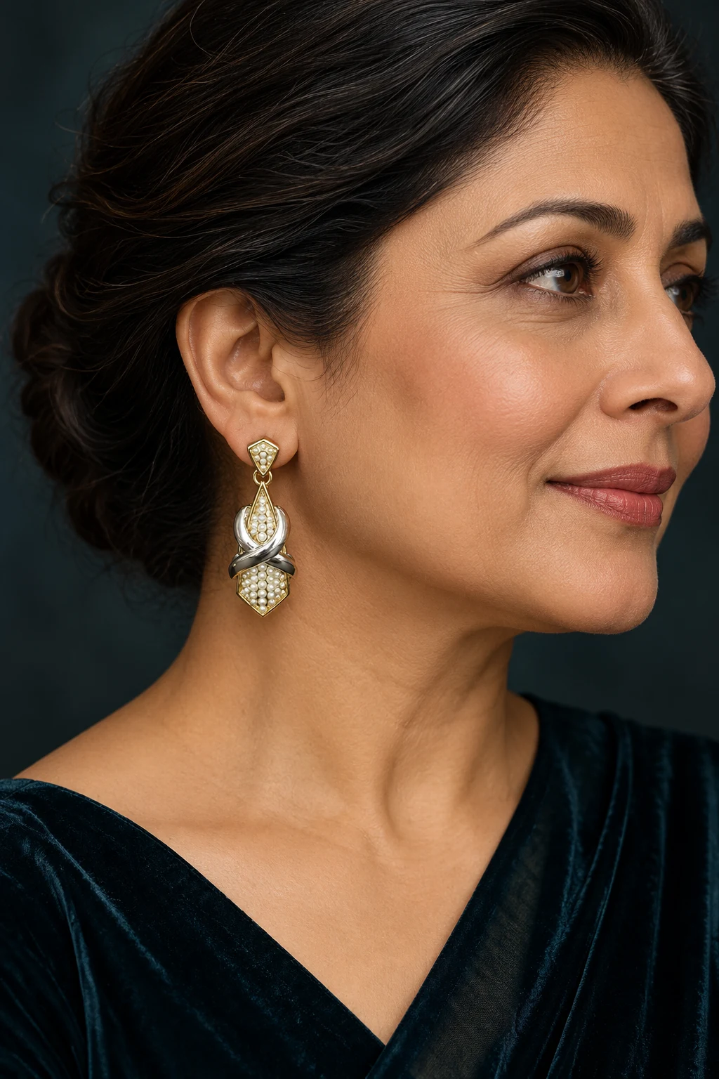 The Noémie Promenade Earrings worn on a model — AI-generated styling preview