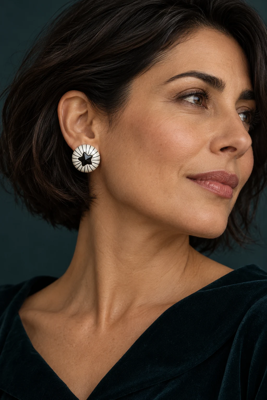The Romy Promenade Earrings worn on a model — AI-generated styling preview