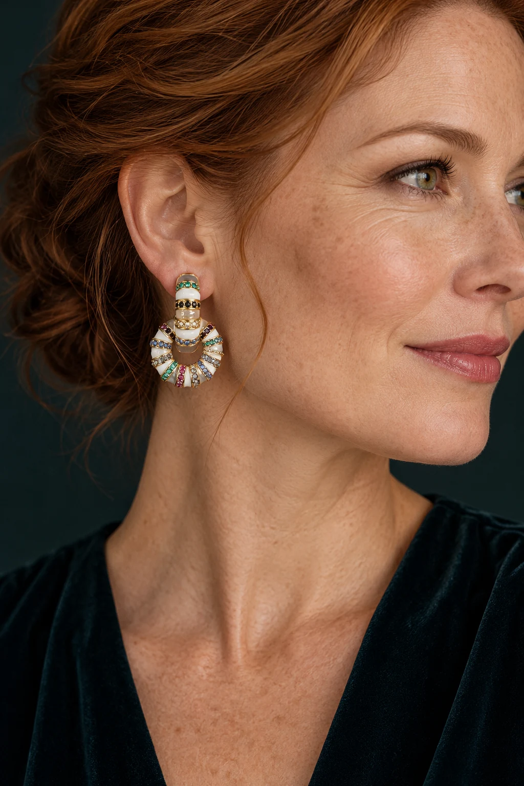 The Clarisse Muse Earrings worn on a model — AI-generated styling preview