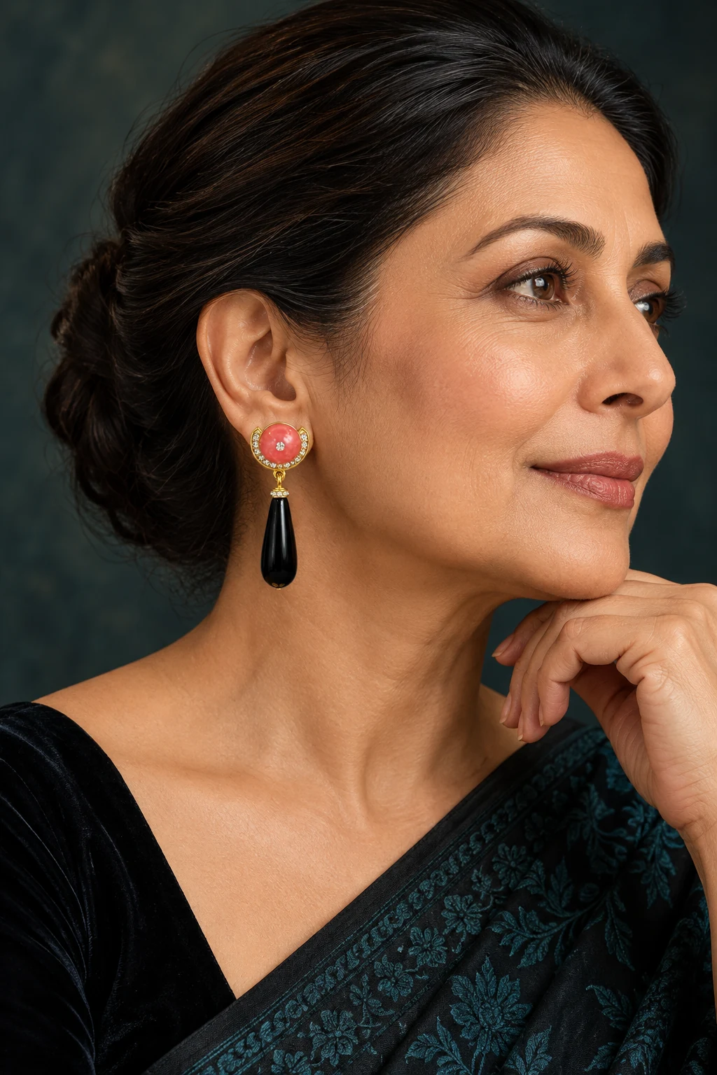 The Anastasie Sonata Earrings worn on a model — AI-generated styling preview