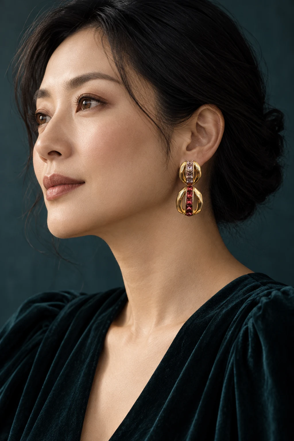 The Isabeau Fable Earrings worn on a model — AI-generated styling preview