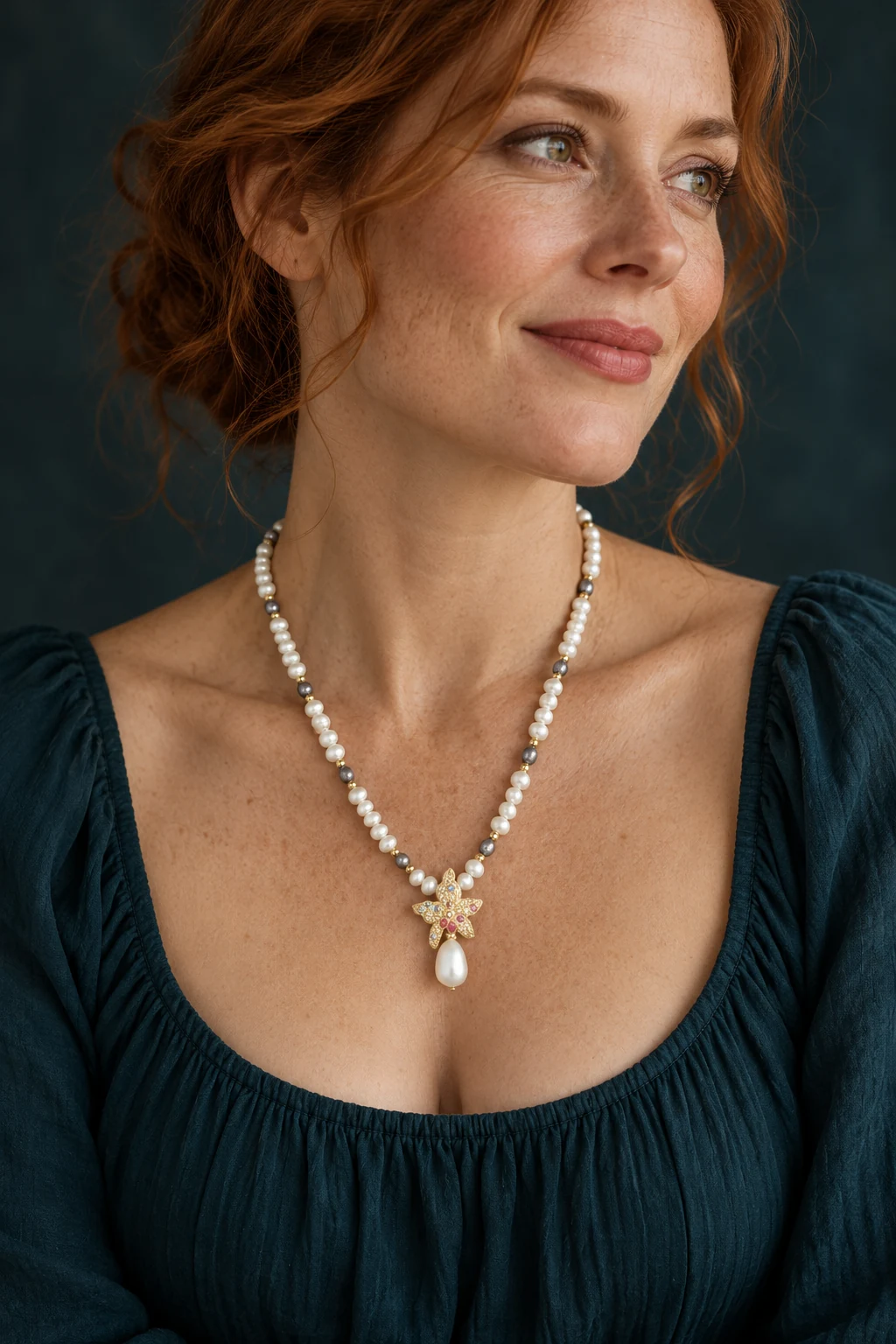 The Léa Poème Necklace worn on a model — AI-generated styling preview