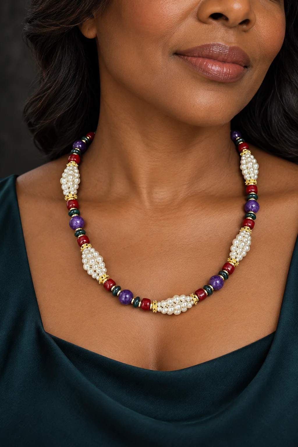 The Noémie Rhapsody Necklace worn on a model — AI-generated styling preview