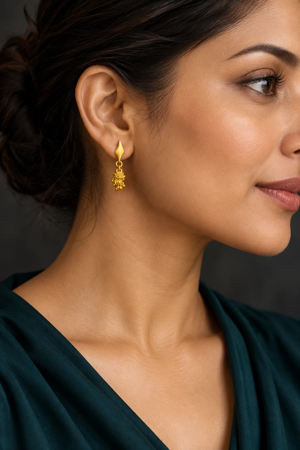 The Camille Reverie Earrings worn on a model — AI-generated styling preview