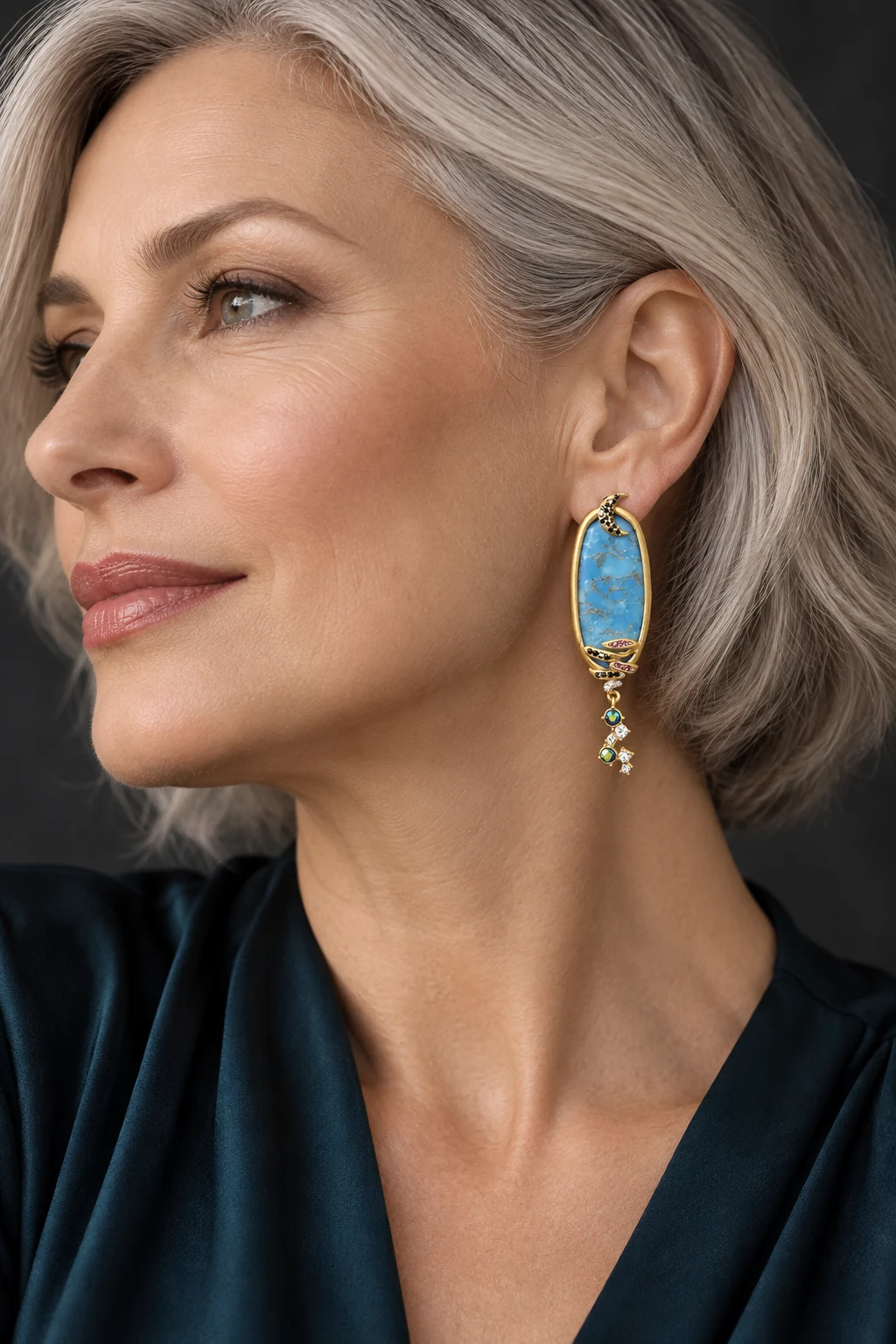 The Alina Poème Earrings worn on a model — AI-generated styling preview