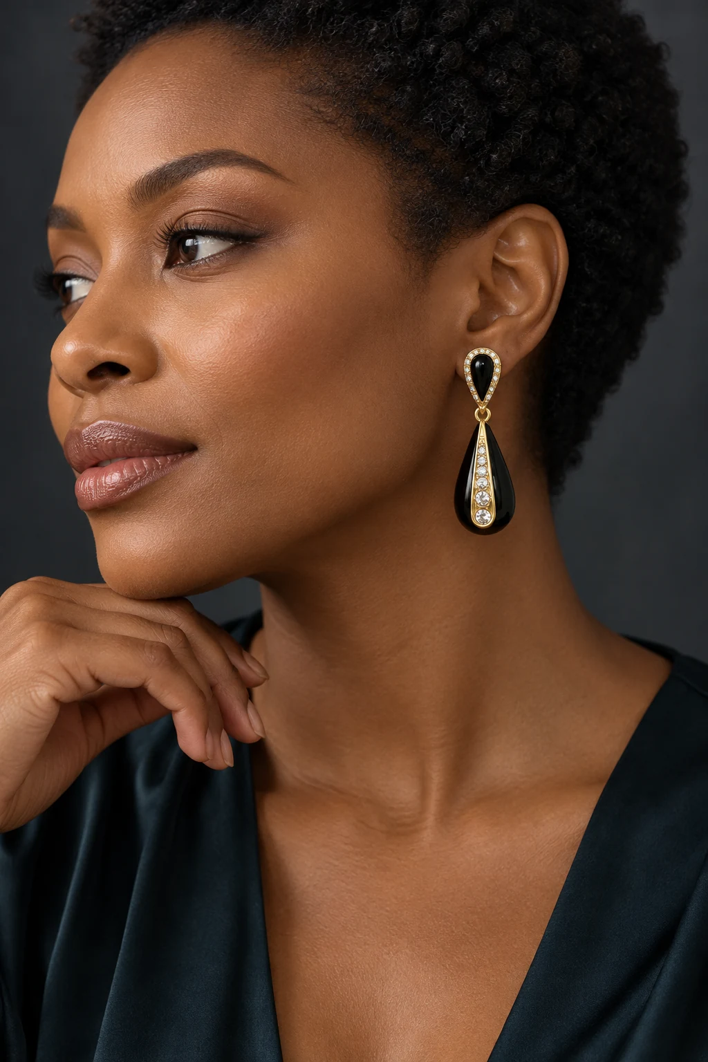 The Avril Arabesque Earrings worn on a model — AI-generated styling preview