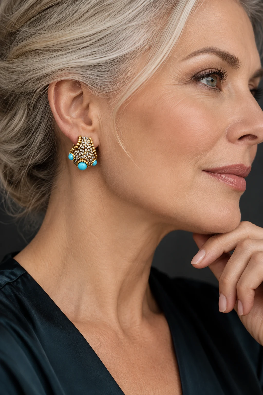 The Lucie Waltz Earrings worn on a model — AI-generated styling preview