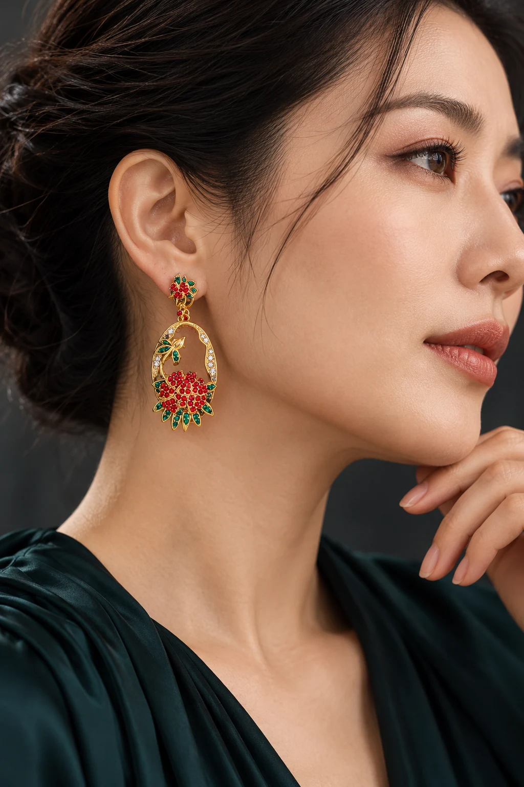 The Isabelle Rhapsody Earrings worn on a model — AI-generated styling preview