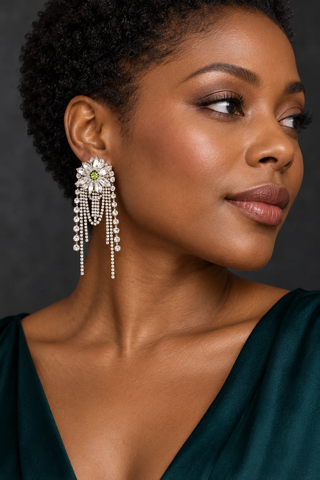 The Astrid Poème Earrings worn on a model — AI-generated styling preview