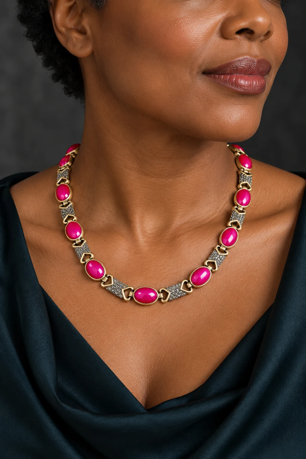 The Venice Pink Necklace worn on a model — AI-generated styling preview