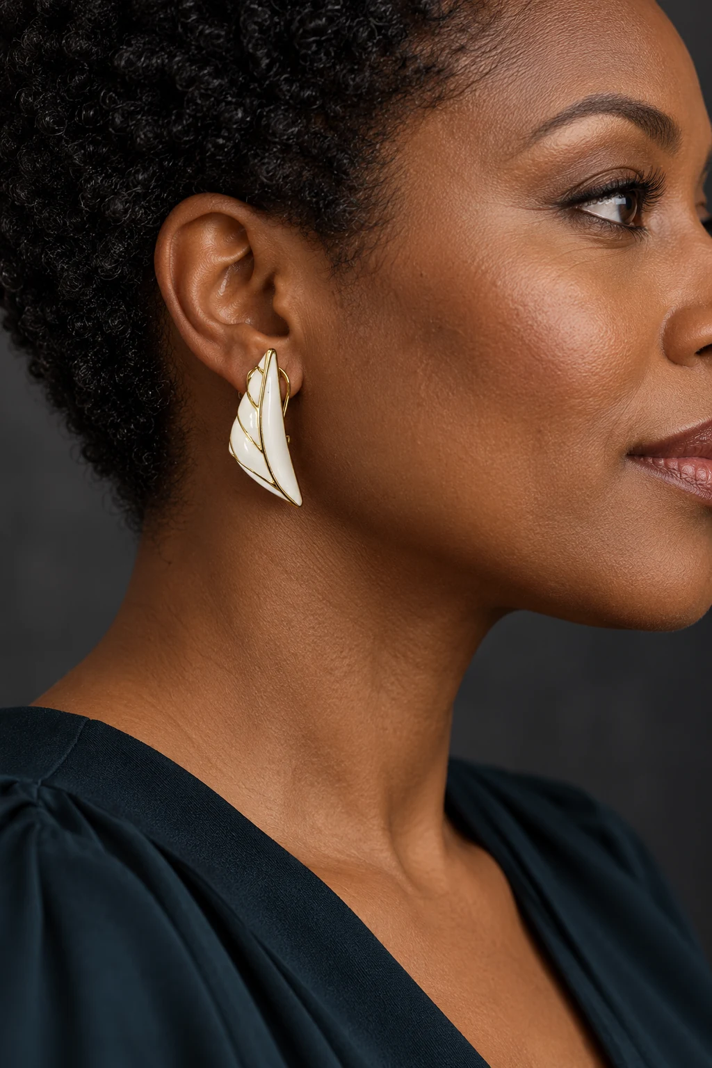 The Claire Rhapsody White Earrings worn on a model — AI-generated styling preview
