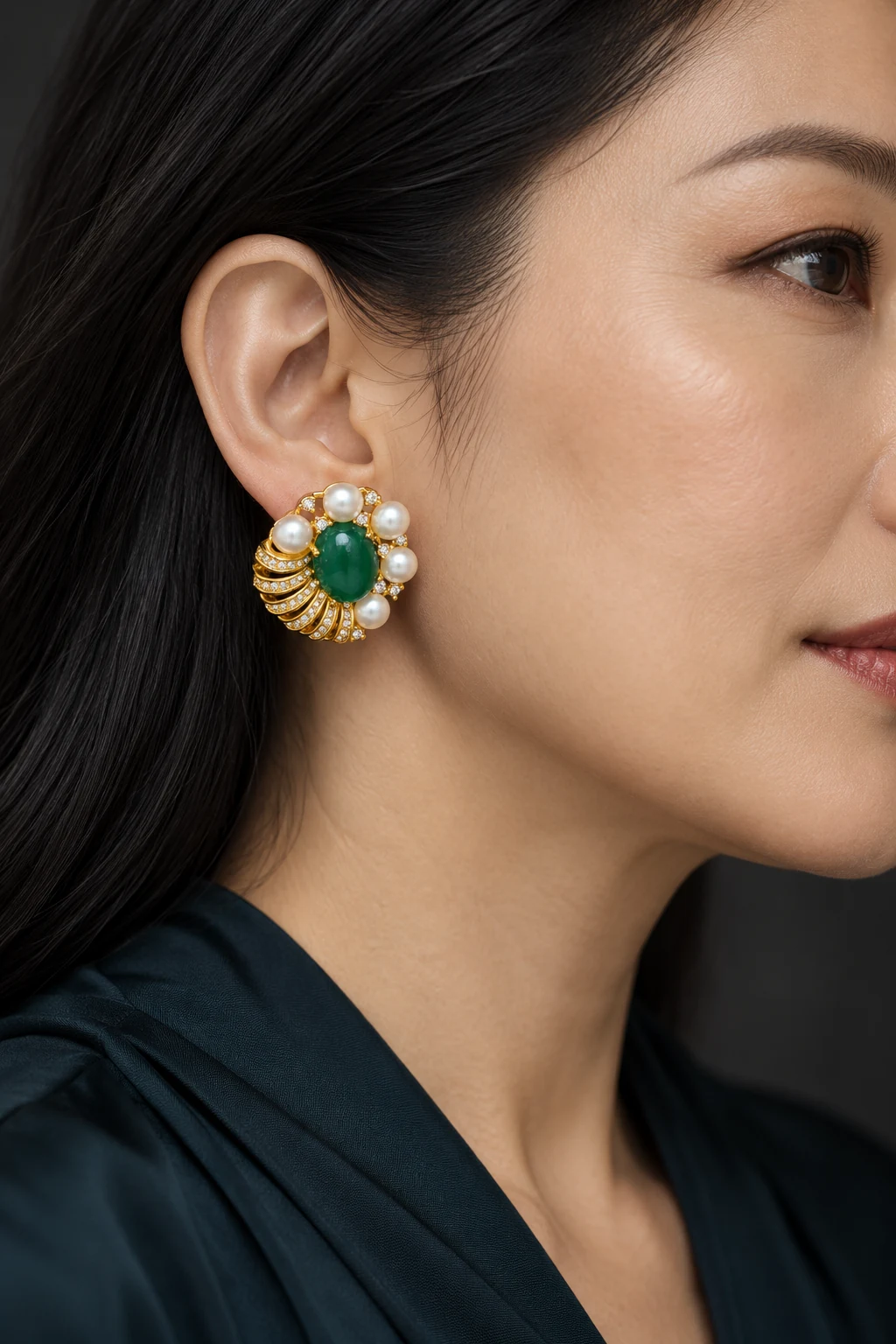 The Élodie Nocturne Earrings worn on a model — AI-generated styling preview