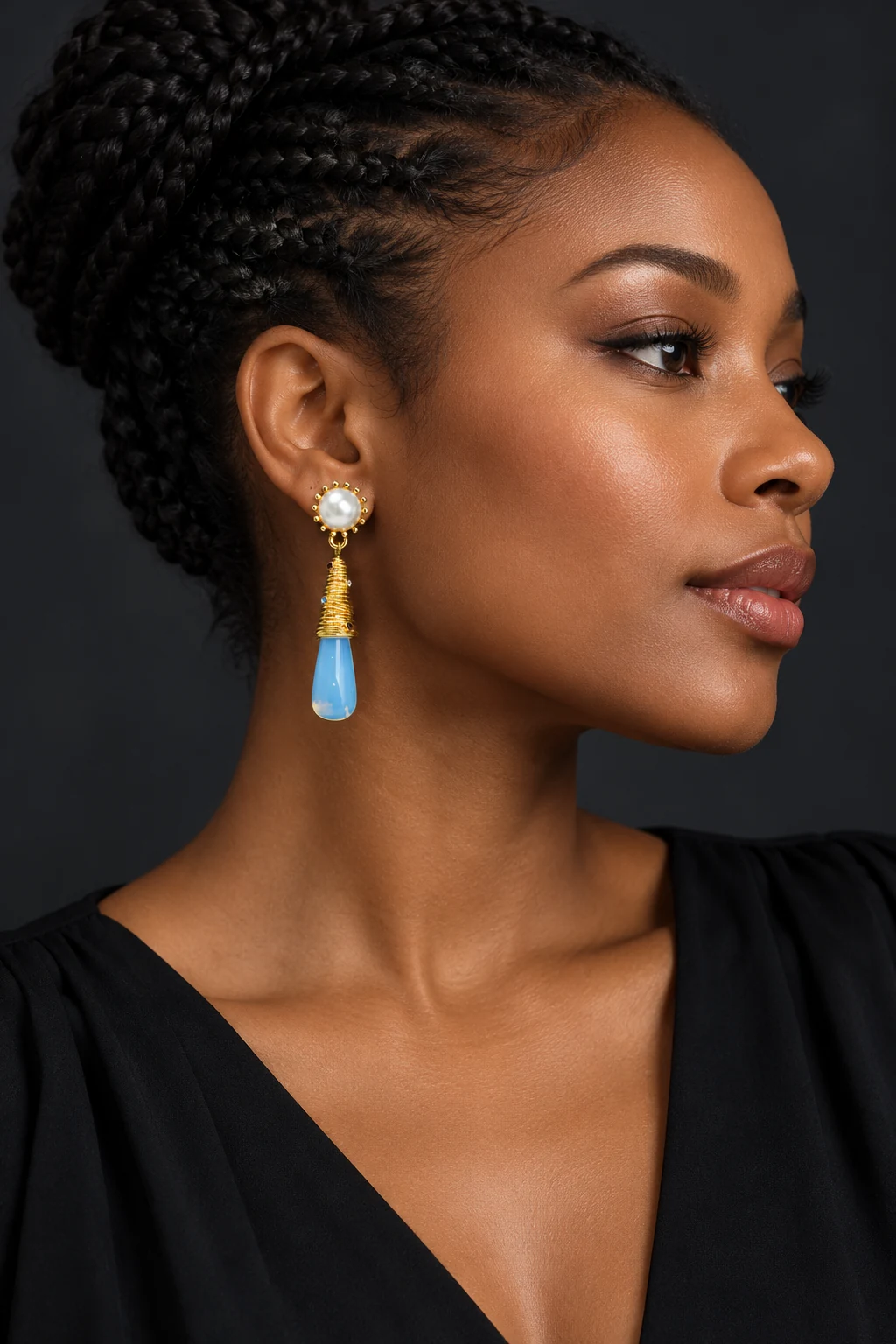 The Marion Serenade Earrings worn on a model — AI-generated styling preview