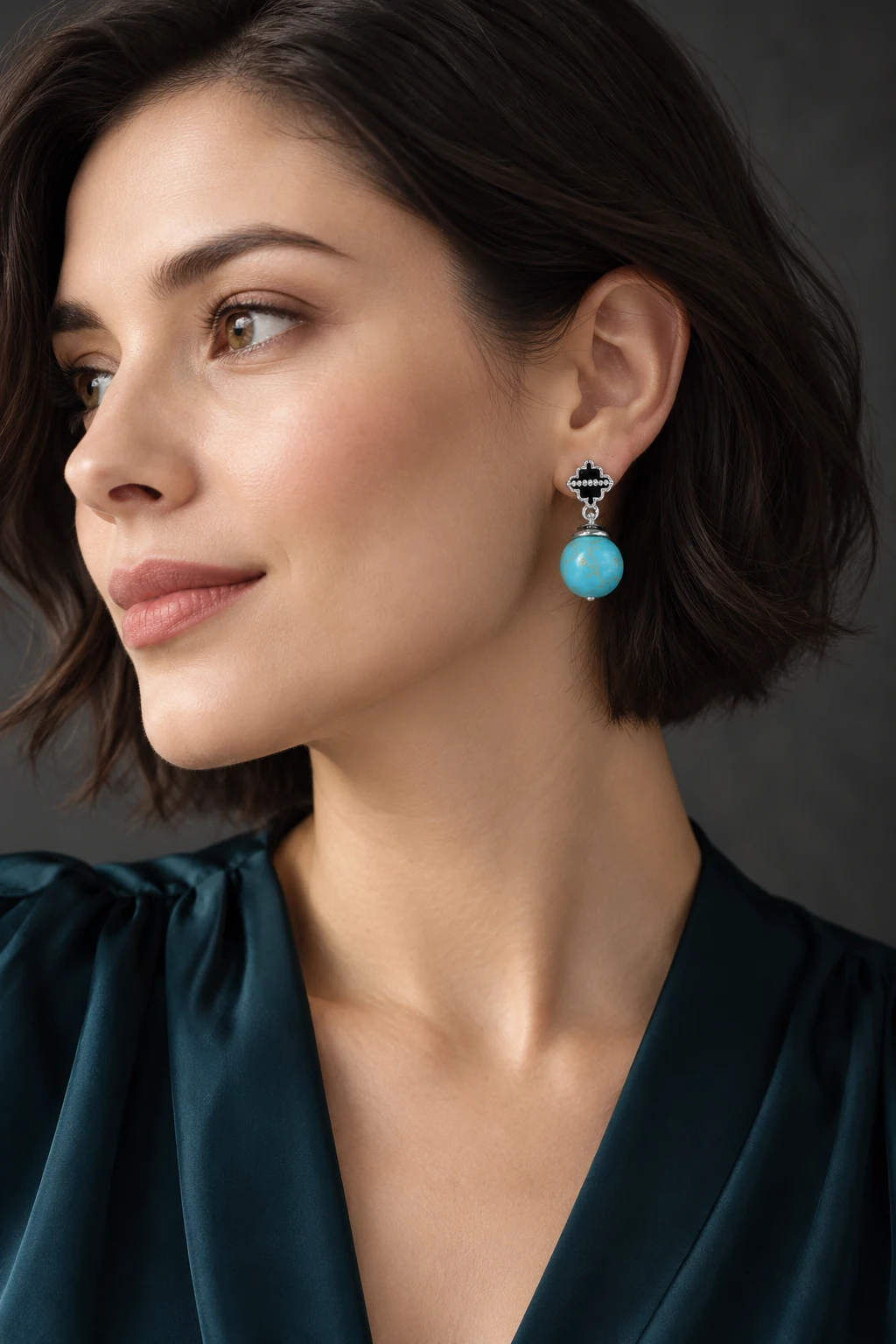 The Marie Promenade Earrings worn on a model — AI-generated styling preview