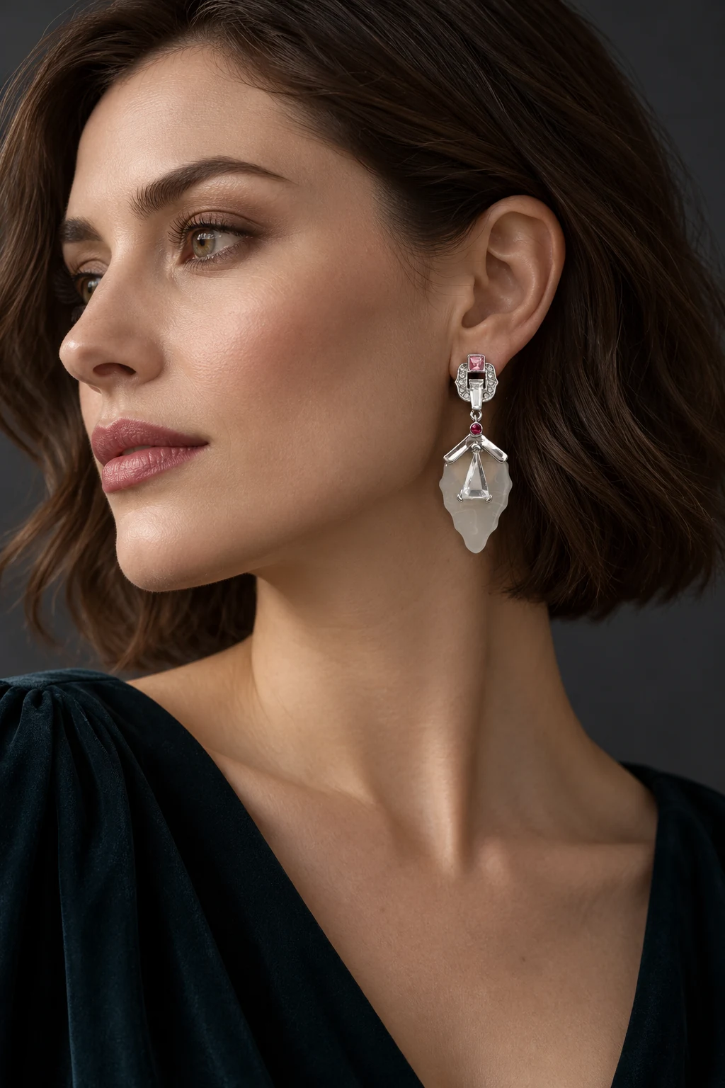 The Louise Sonnet Earrings worn on a model — AI-generated styling preview