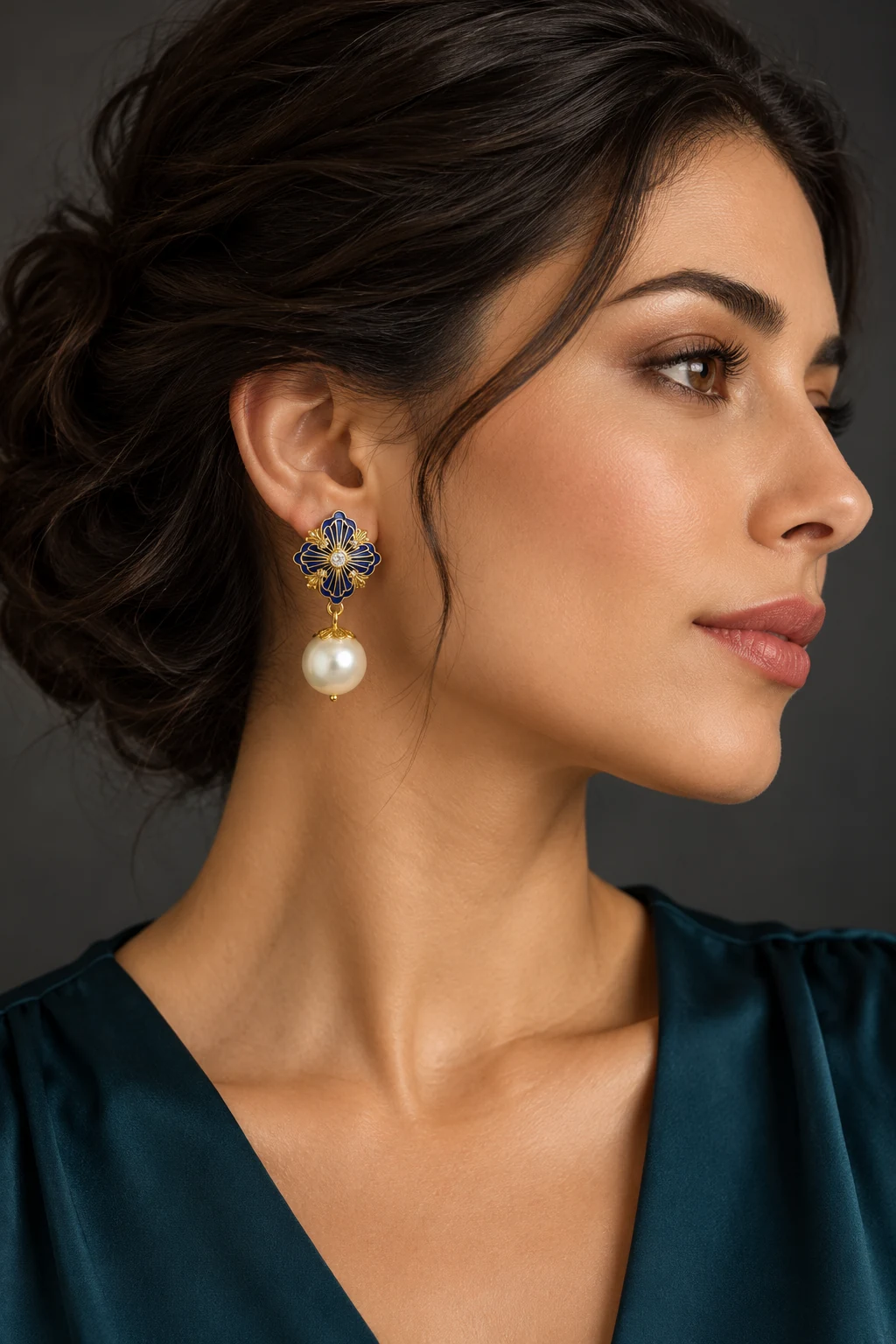The Delphine Promenade Earrings worn on a model — AI-generated styling preview