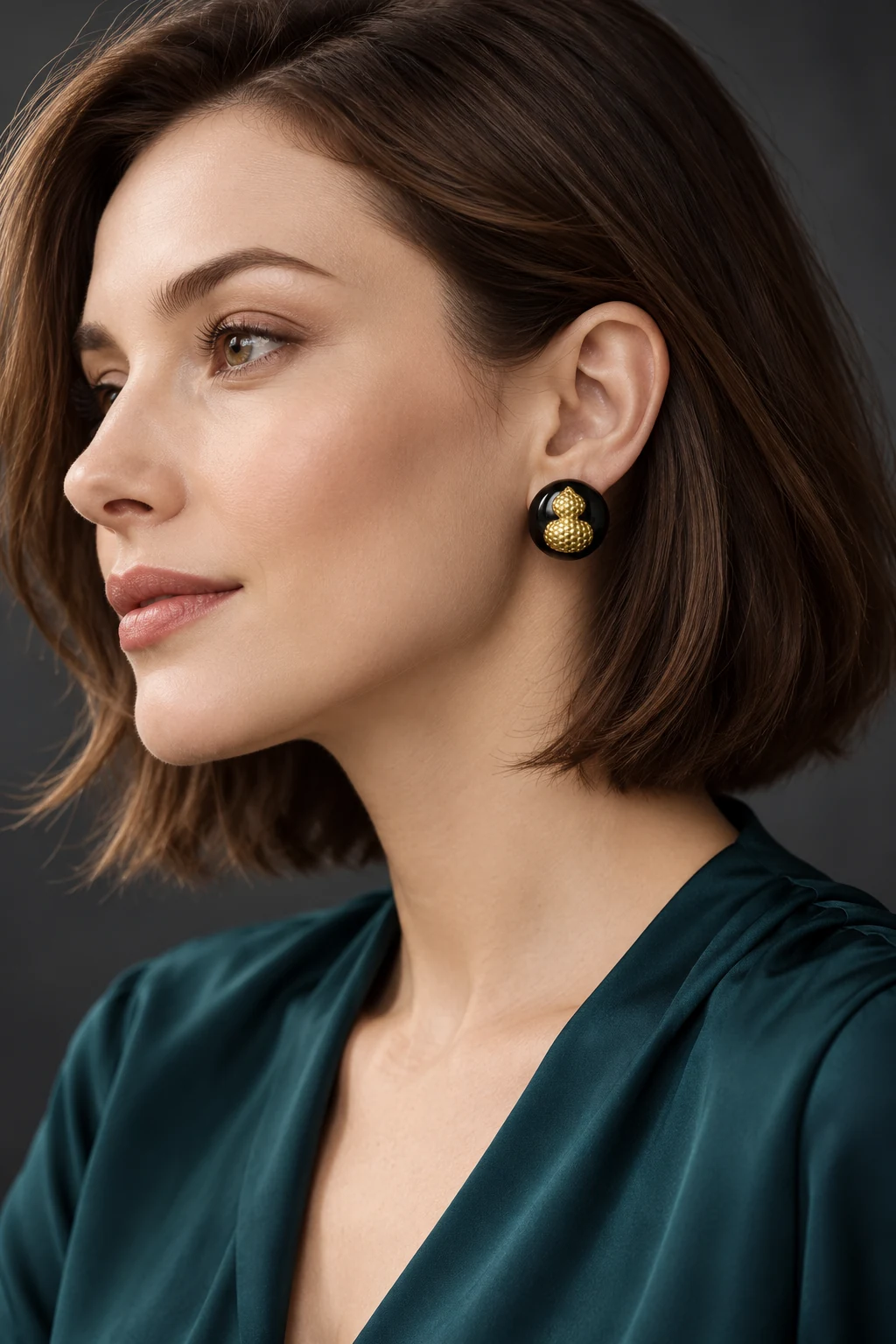 The Céline Romance Gold-Tone Earrings worn on a model — AI-generated styling preview