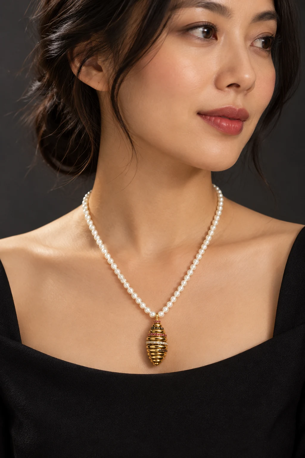 The Amandine Muse Necklace worn on a model — AI-generated styling preview