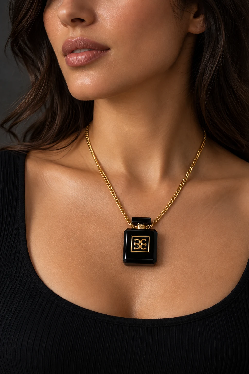 The Laure Nocturne Black Necklace worn on a model — AI-generated styling preview