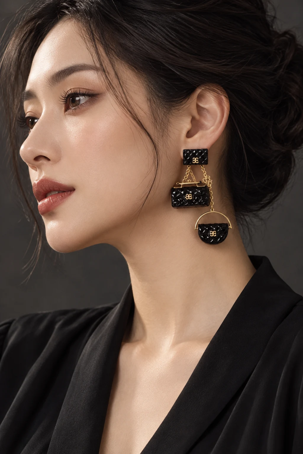 The Mirabelle Romance Earrings worn on a model — AI-generated styling preview