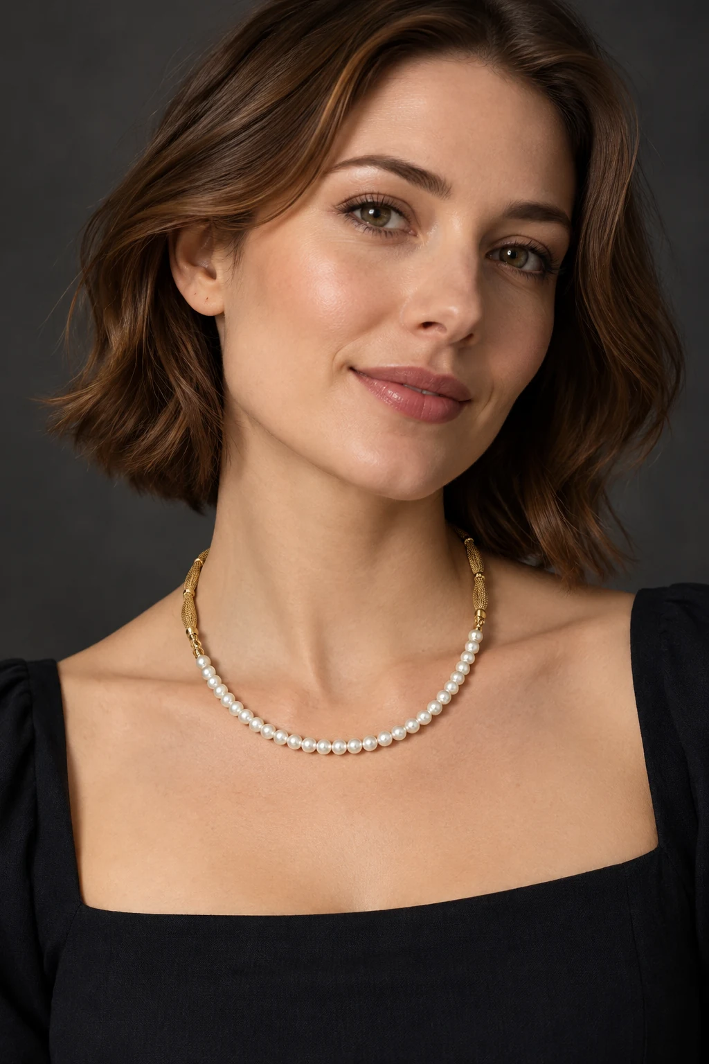 The Clara Waltz Necklace worn on a model — AI-generated styling preview