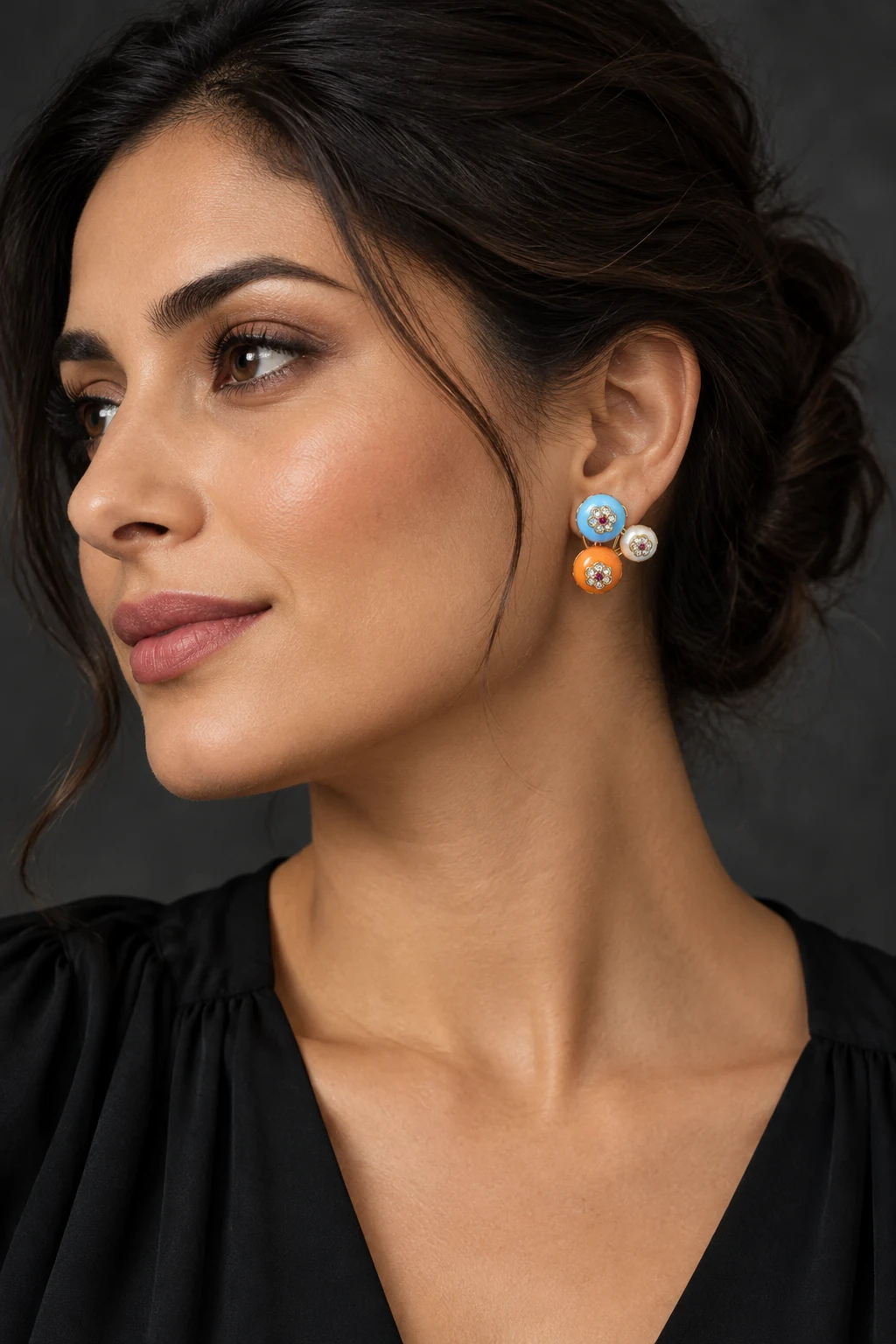 The Ambre Serenade Earrings worn on a model — AI-generated styling preview