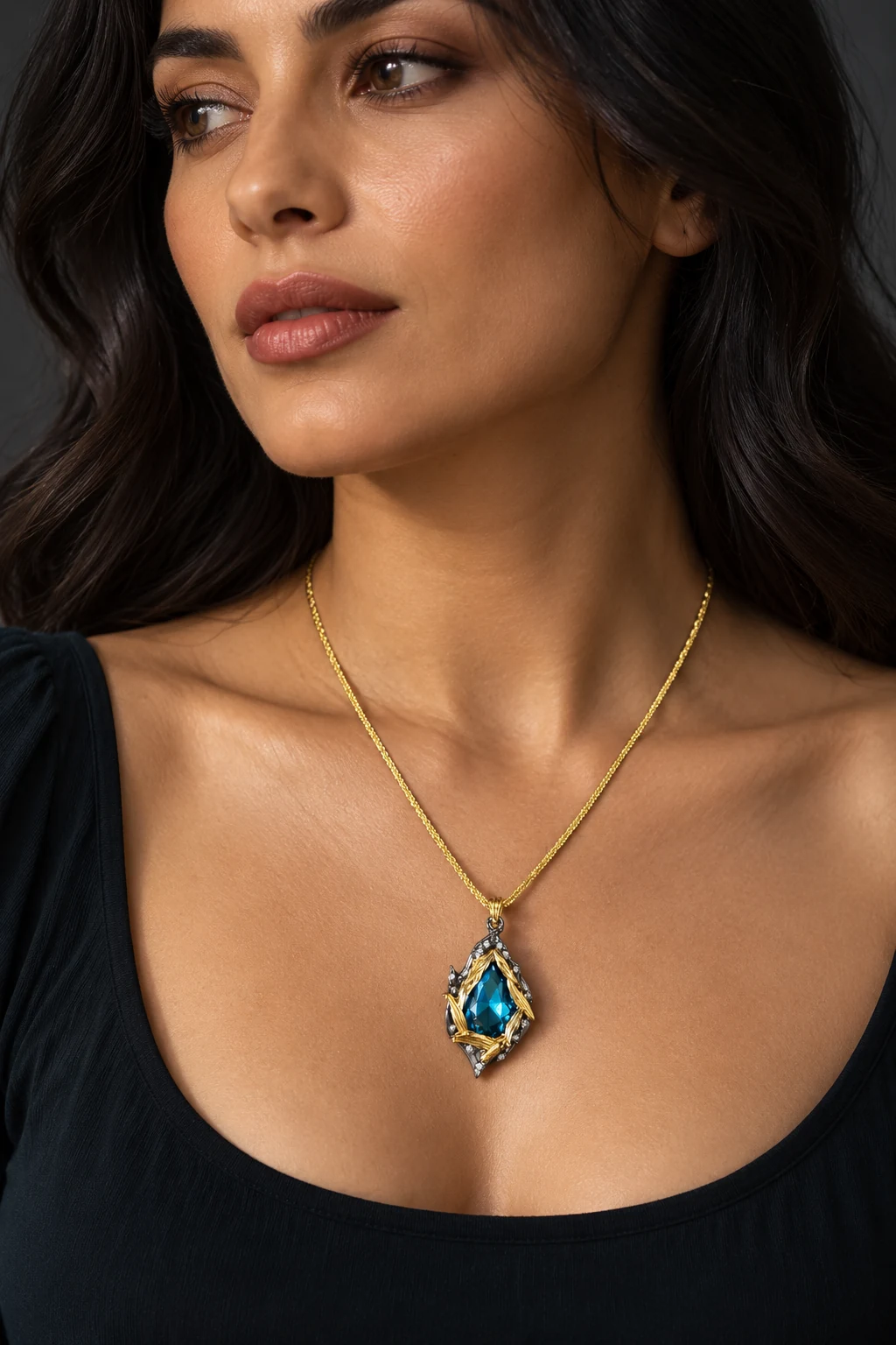 The Adeline Waltz Necklace worn on a model — AI-generated styling preview
