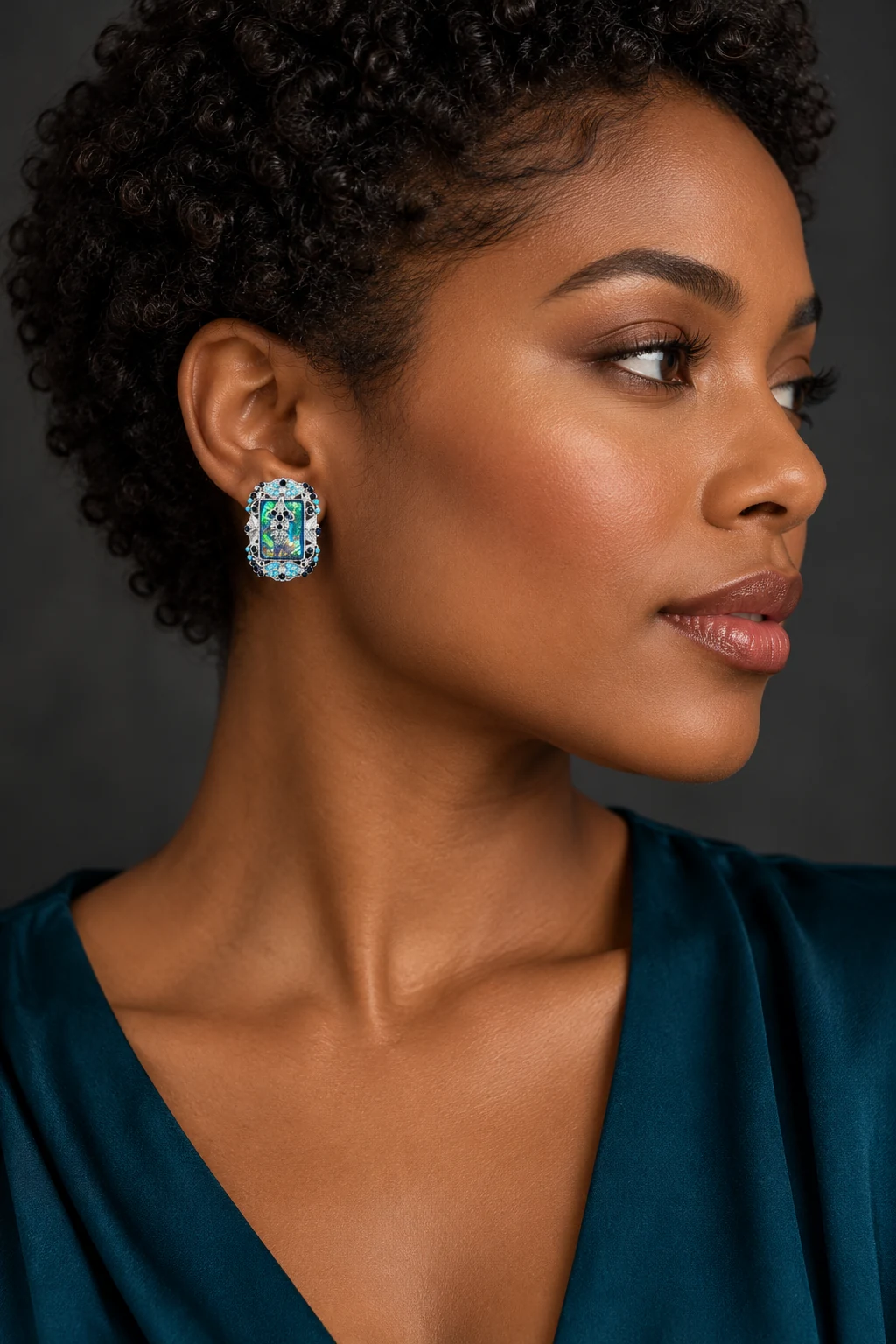The Hortense Sonnet Earrings worn on a model — AI-generated styling preview