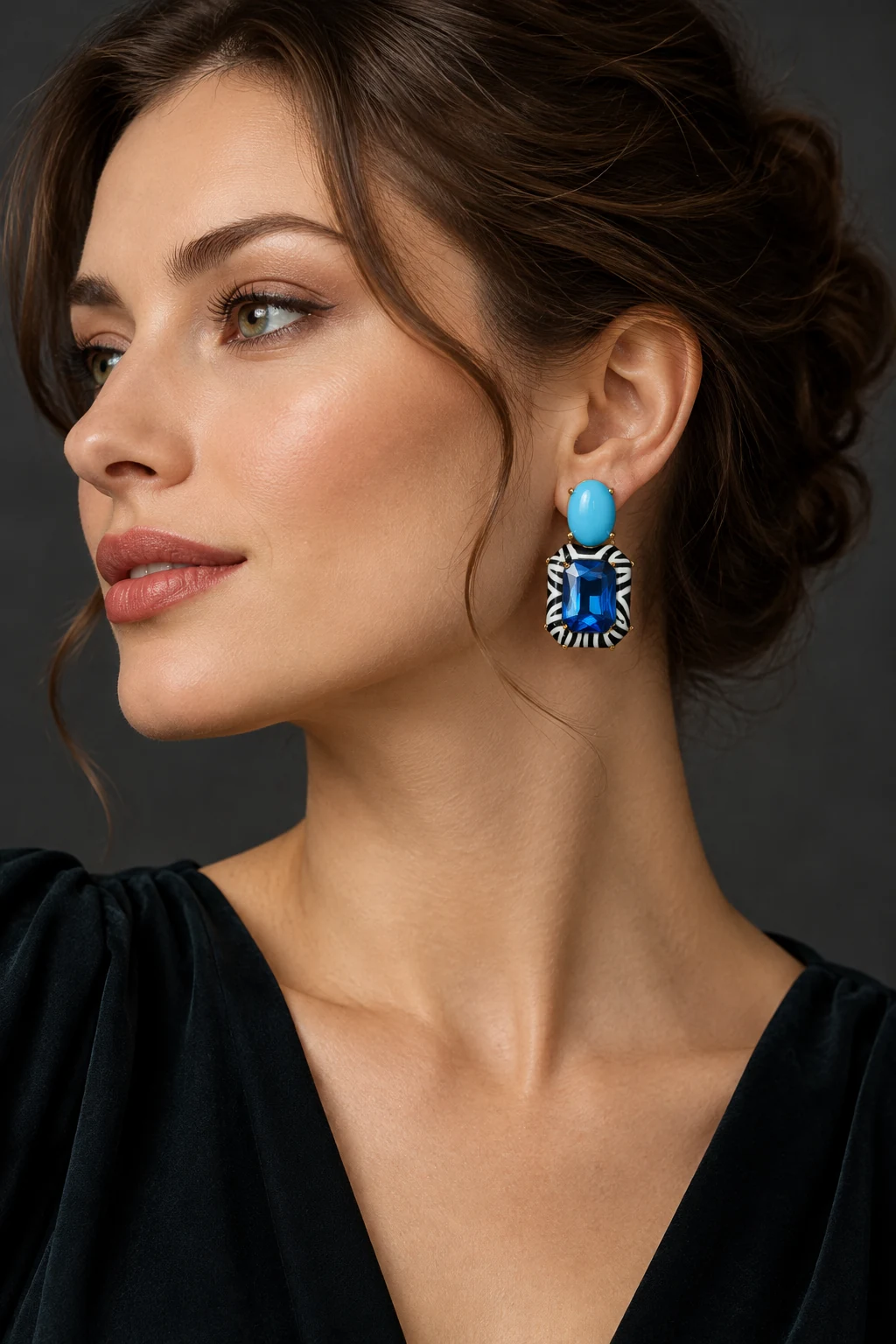 The Belle Rhapsody Earrings worn on a model — AI-generated styling preview