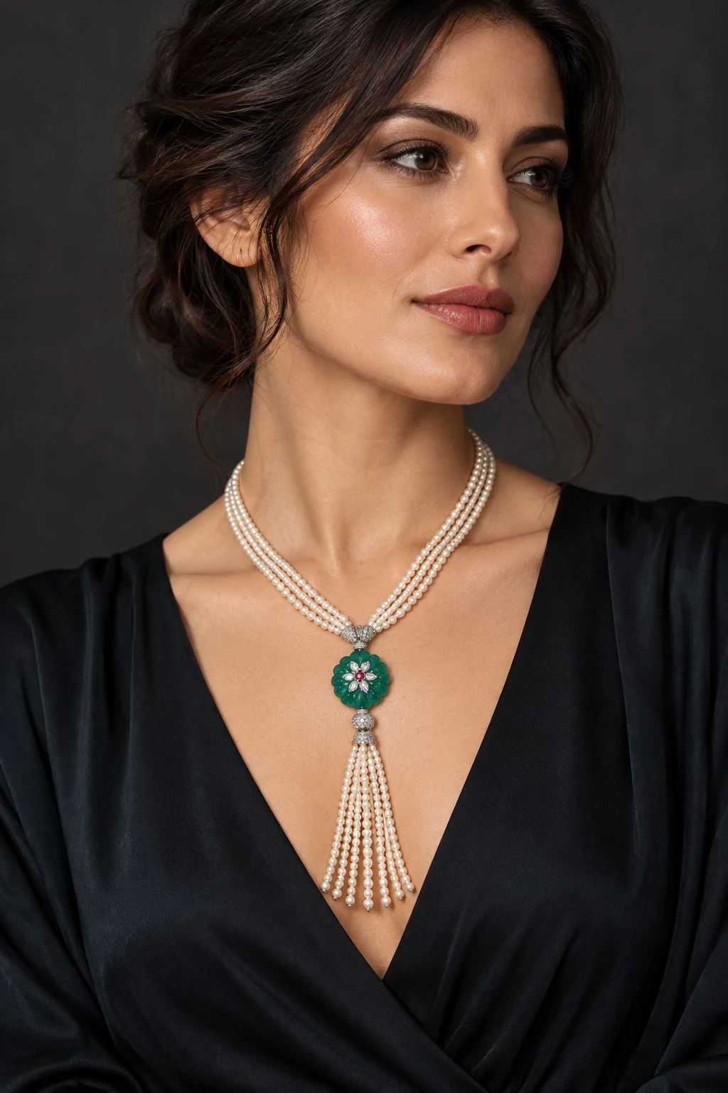 The Mathilde Fable White Necklace worn on a model — AI-generated styling preview