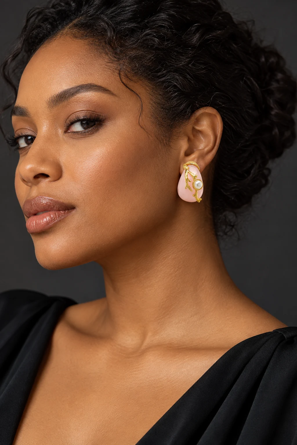 The Liliane Reverie Pink Earrings worn on a model — AI-generated styling preview