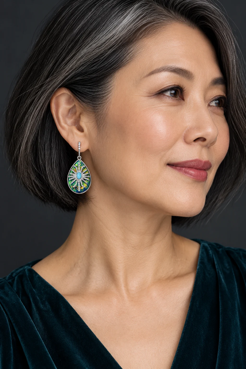 The Salomé Arabesque Earrings worn on a model — AI-generated styling preview