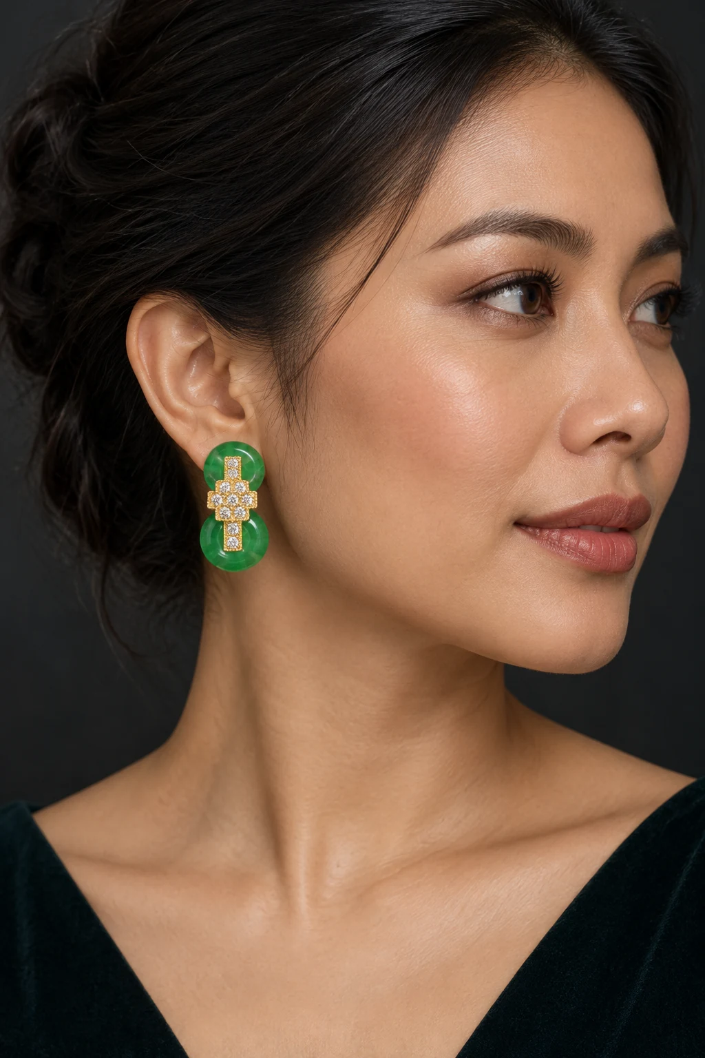 The Béatrice Sonnet Earrings worn on a model — AI-generated styling preview