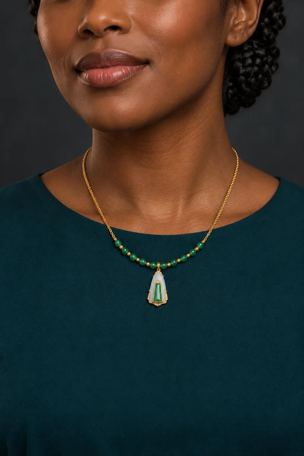 The Ondine Sonnet Necklace worn on a model — AI-generated styling preview