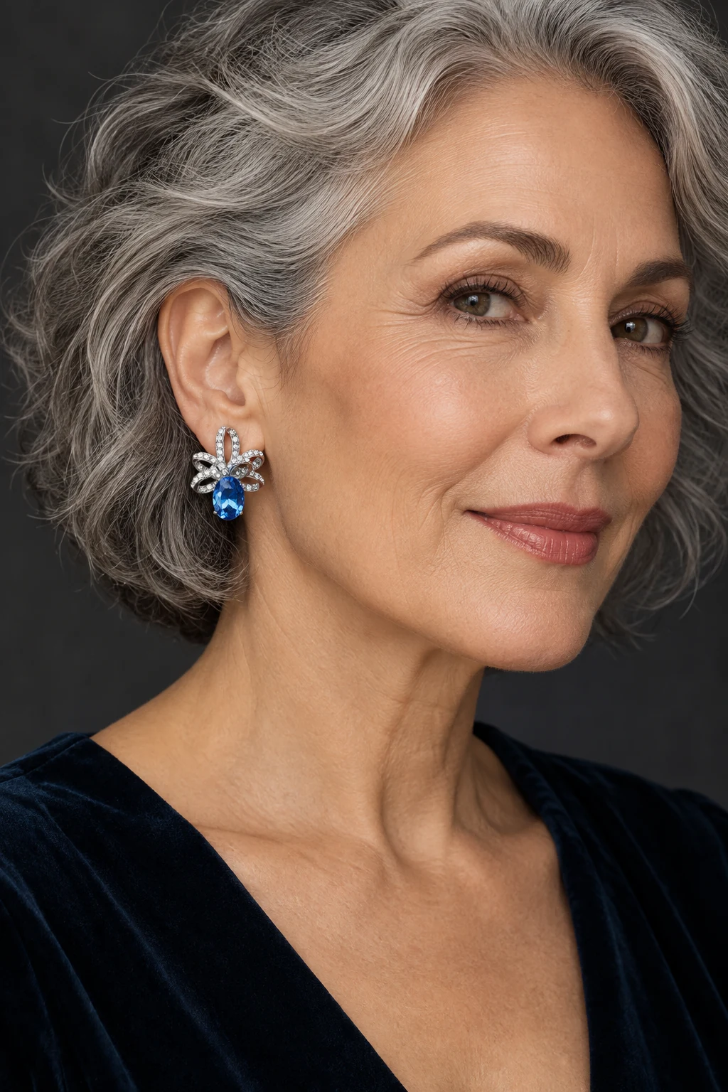 The Éliane Fleur Blue Earrings worn on a model — AI-generated styling preview