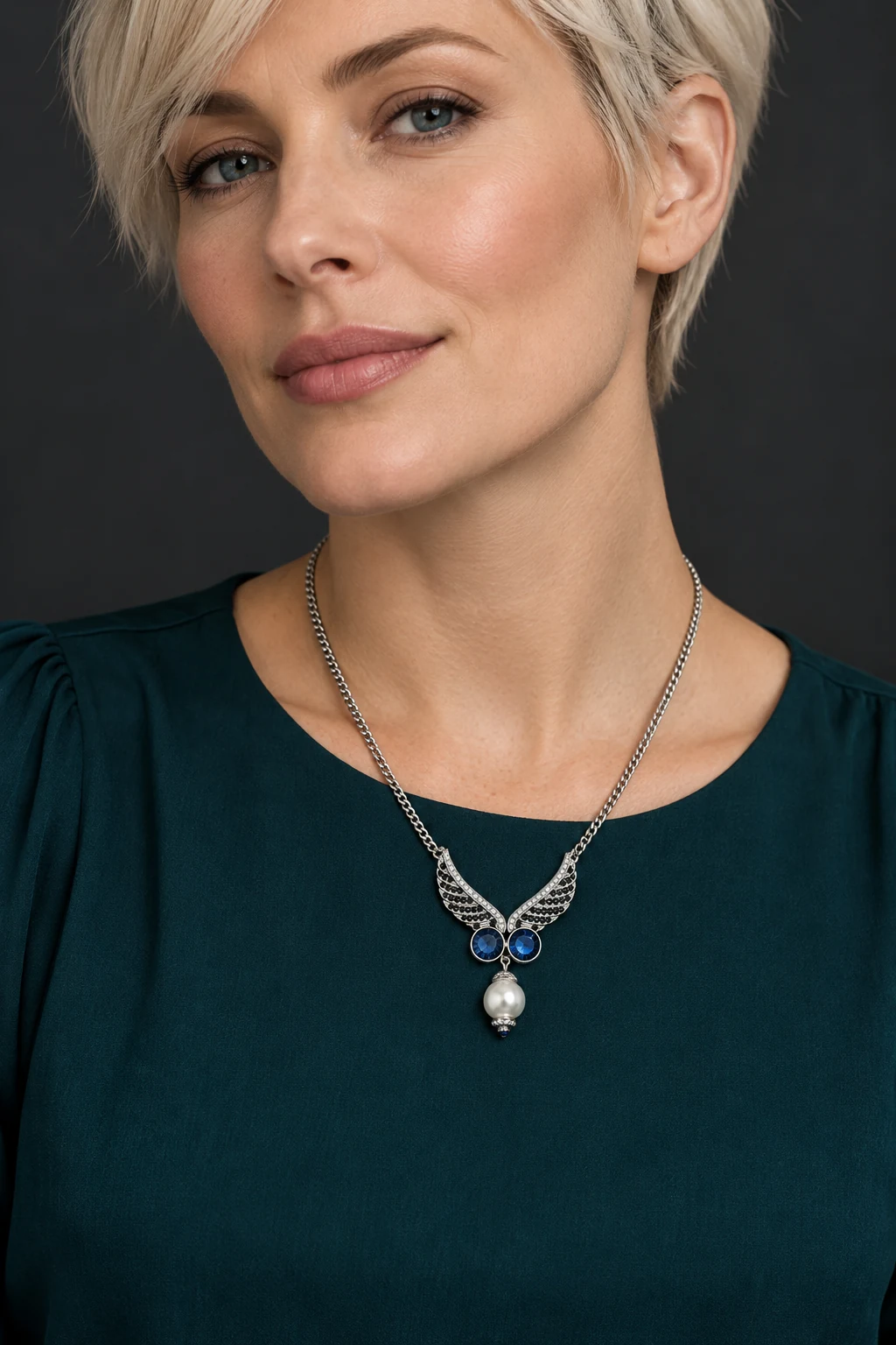The Dahlia Poème Necklace worn on a model — AI-generated styling preview