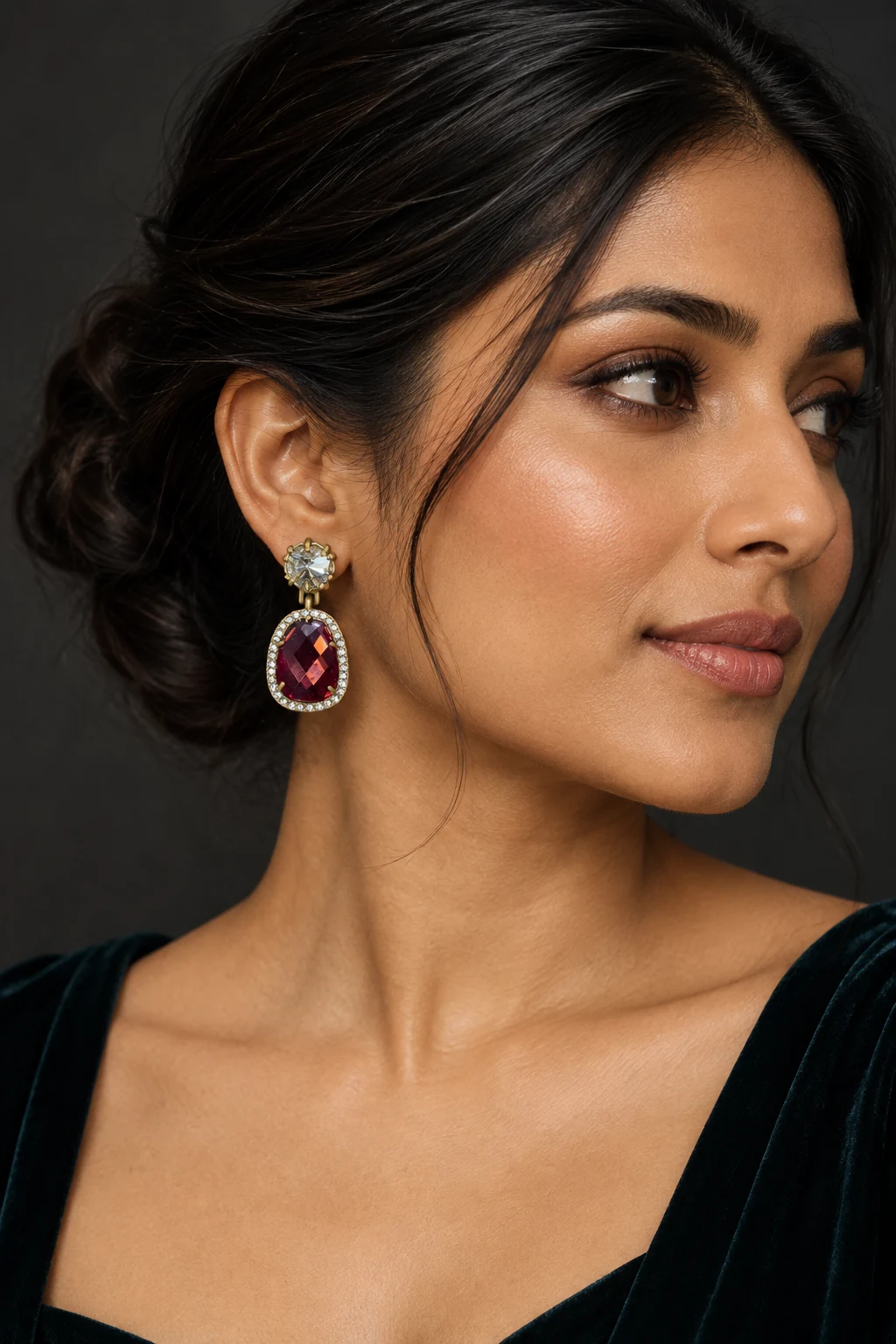 The Angélique Rhapsody Earrings worn on a model — AI-generated styling preview