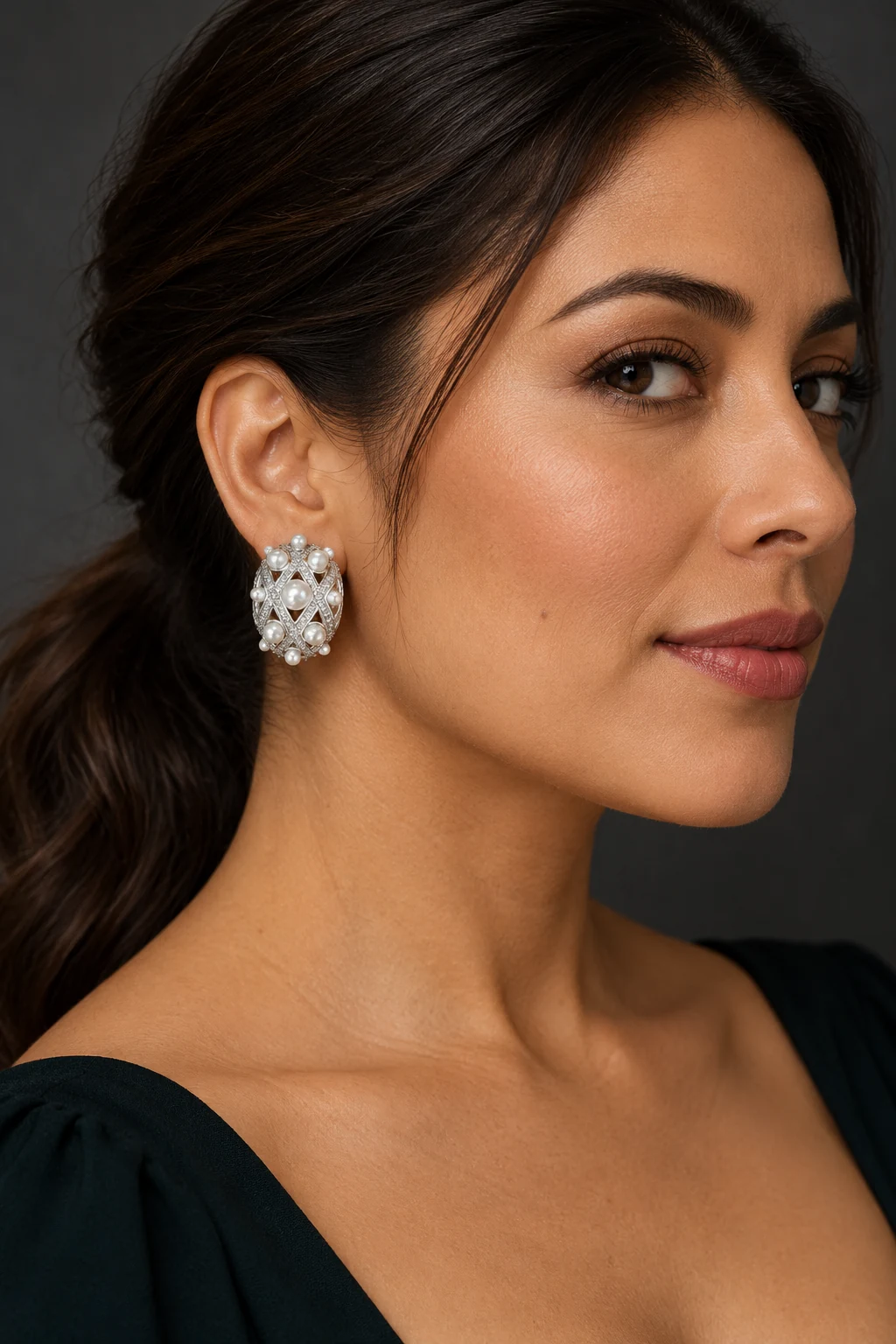 The Émilie Sonnet Earrings worn on a model — AI-generated styling preview
