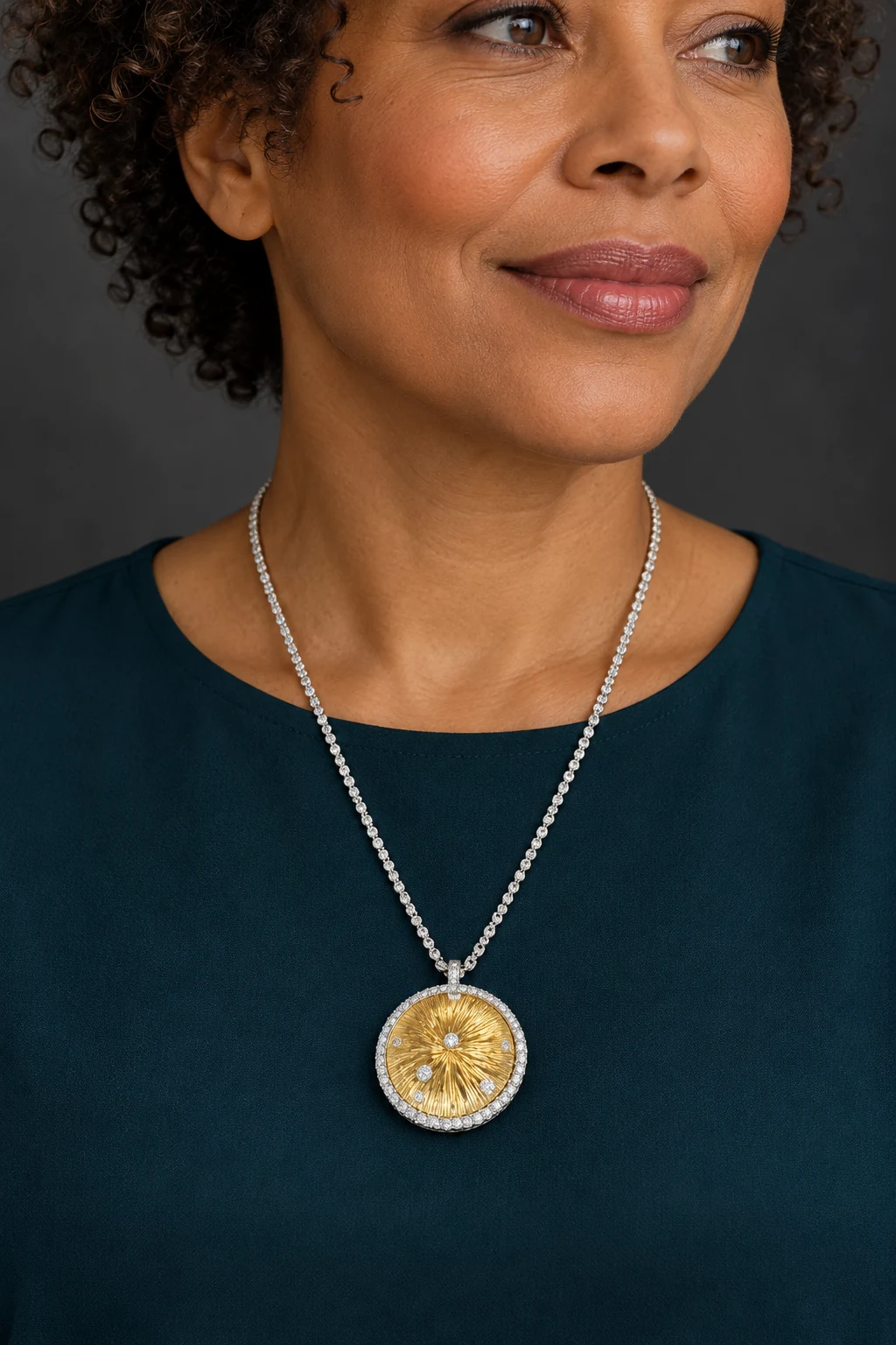 The Éveline Arabesque Necklace worn on a model — AI-generated styling preview
