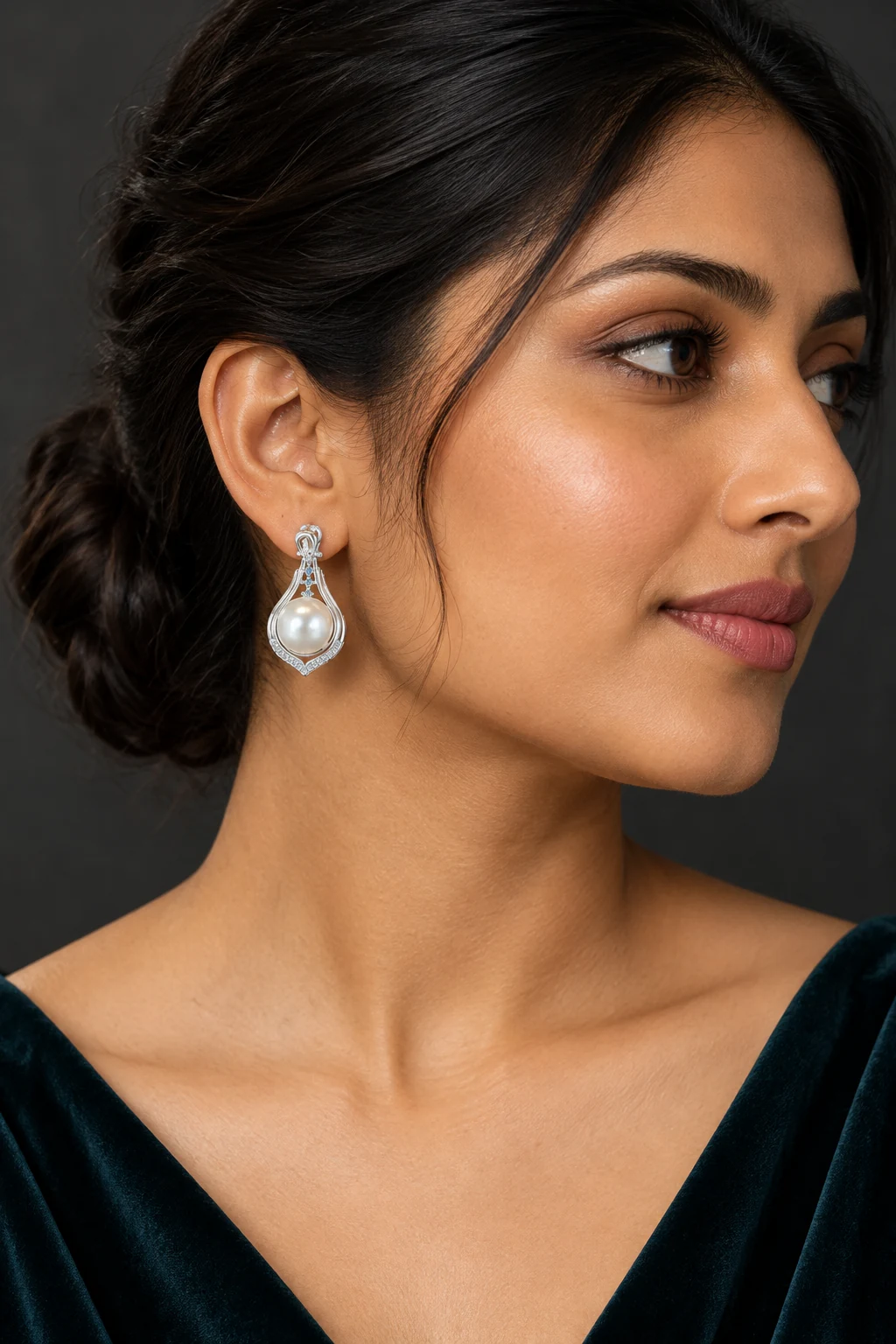 The Inès Reverie White Earrings worn on a model — AI-generated styling preview