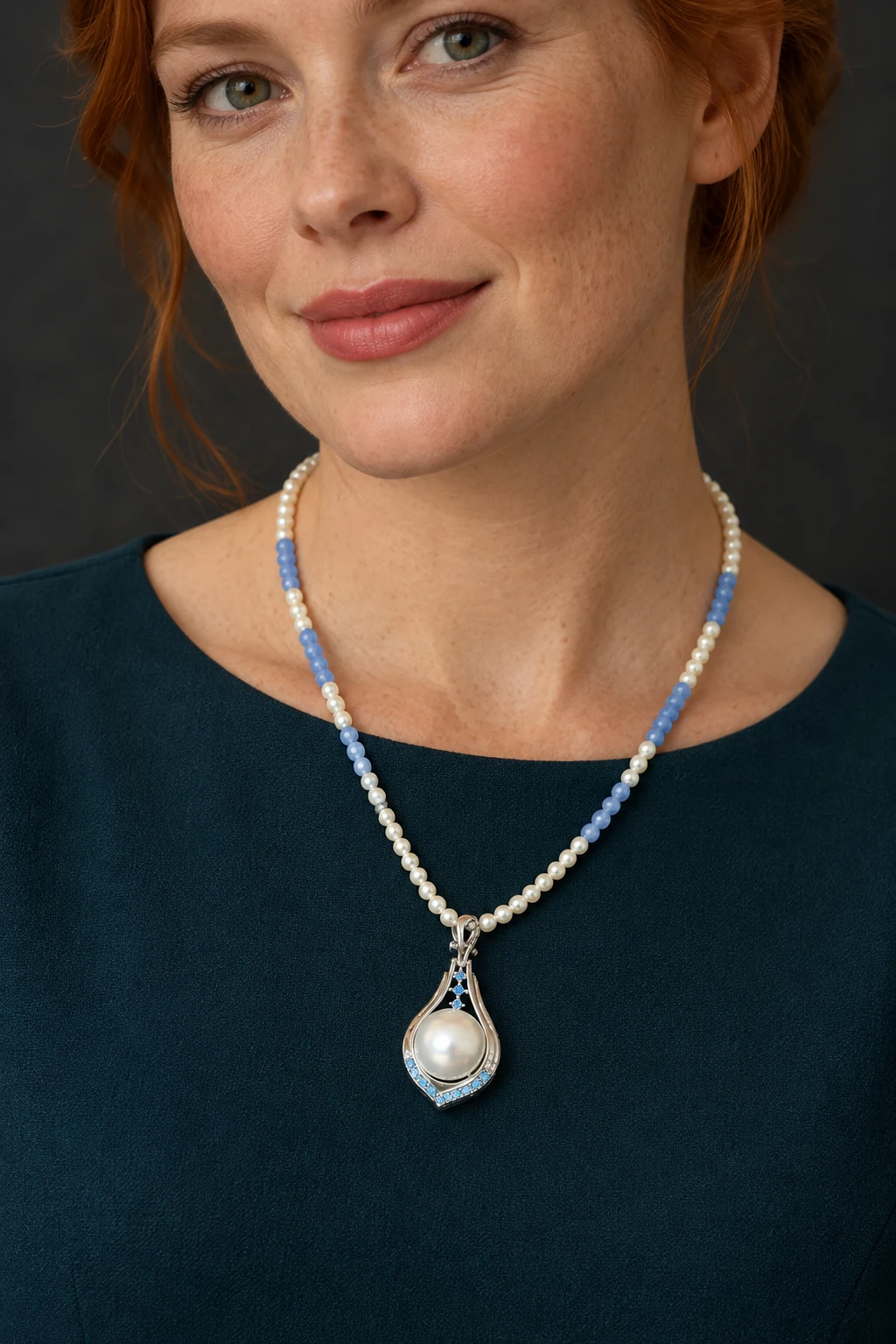 The Inès Reverie White Necklace worn on a model — AI-generated styling preview