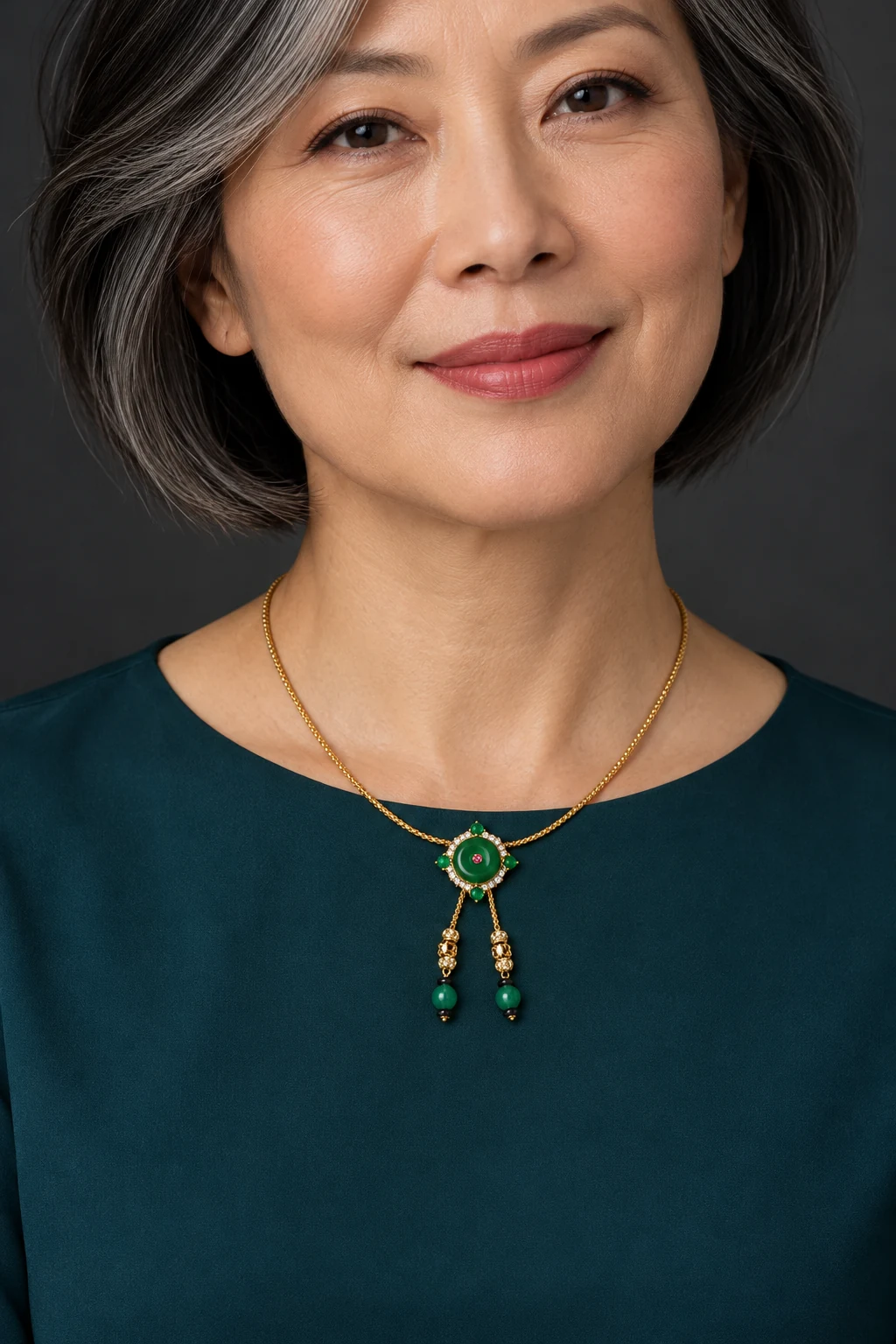 The Solange Fable Green Necklace worn on a model — AI-generated styling preview