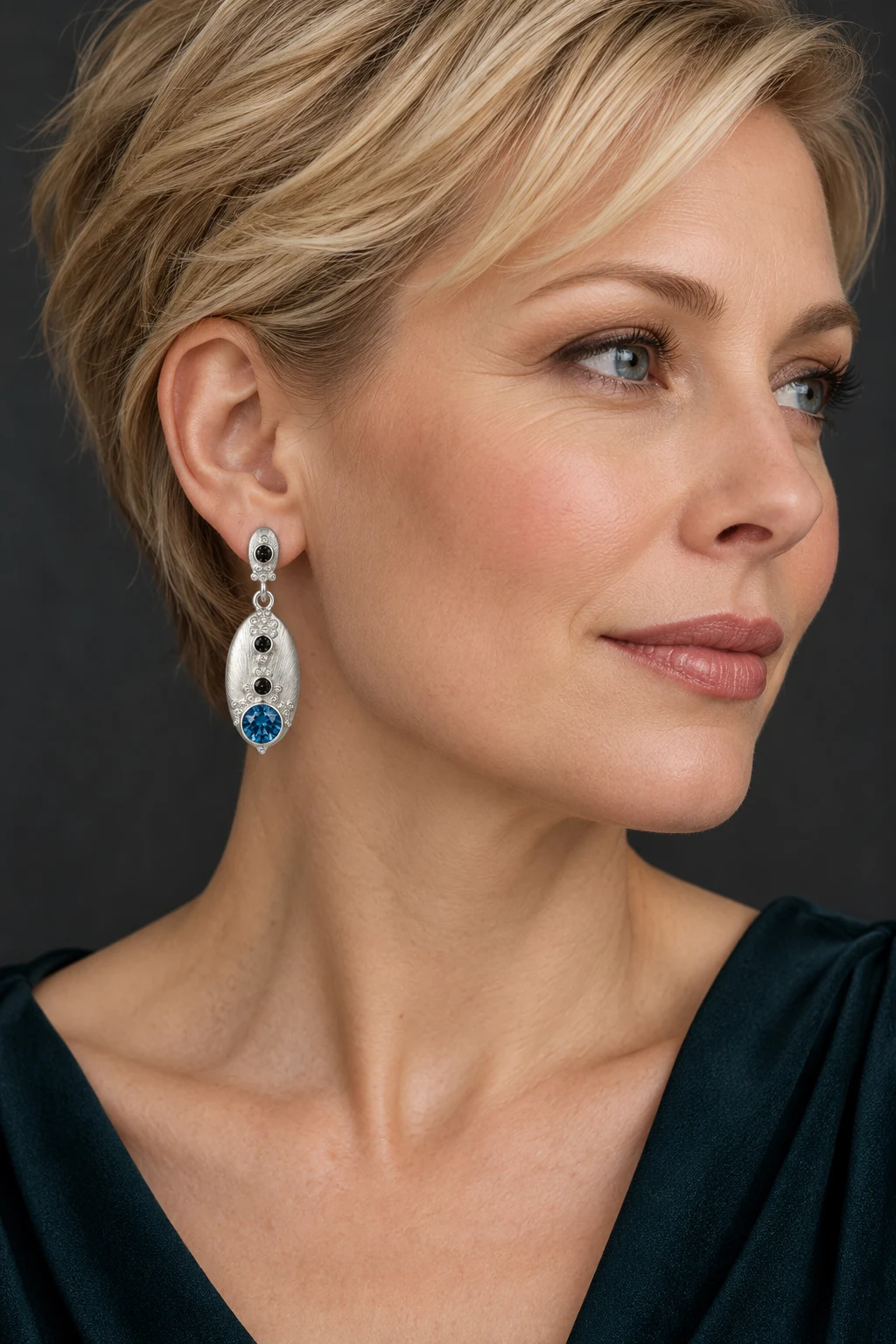 The Bérénice Jardin Silver-Tone Earrings worn on a model — AI-generated styling preview