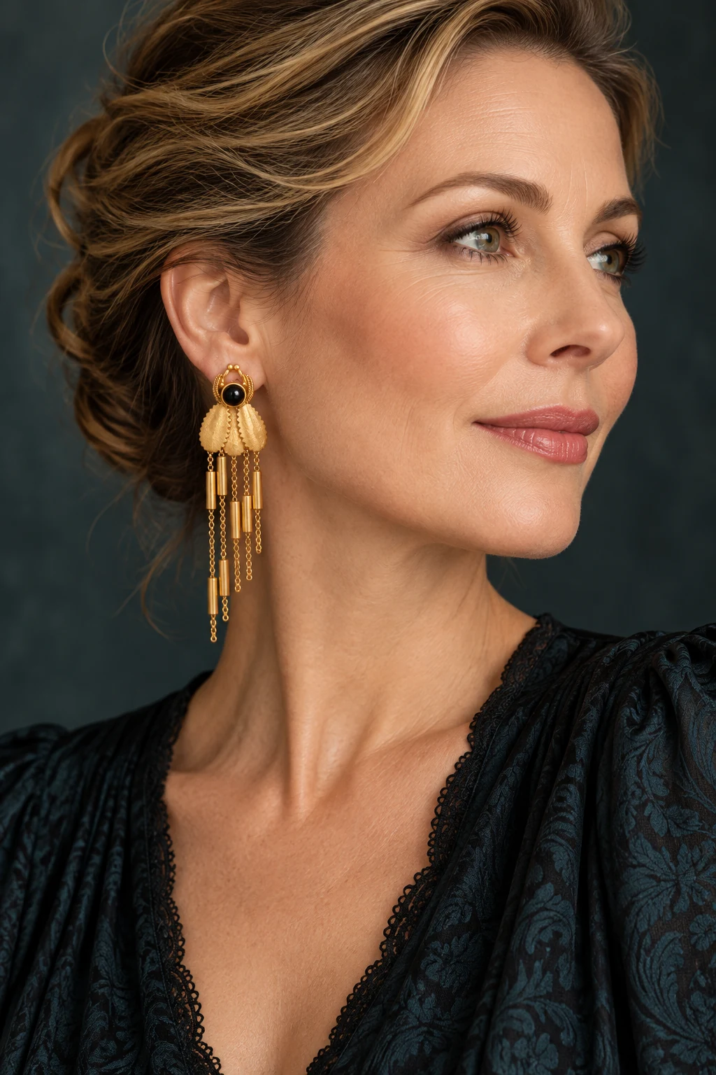 The Ondine Rhapsody Earrings worn on a model — AI-generated styling preview