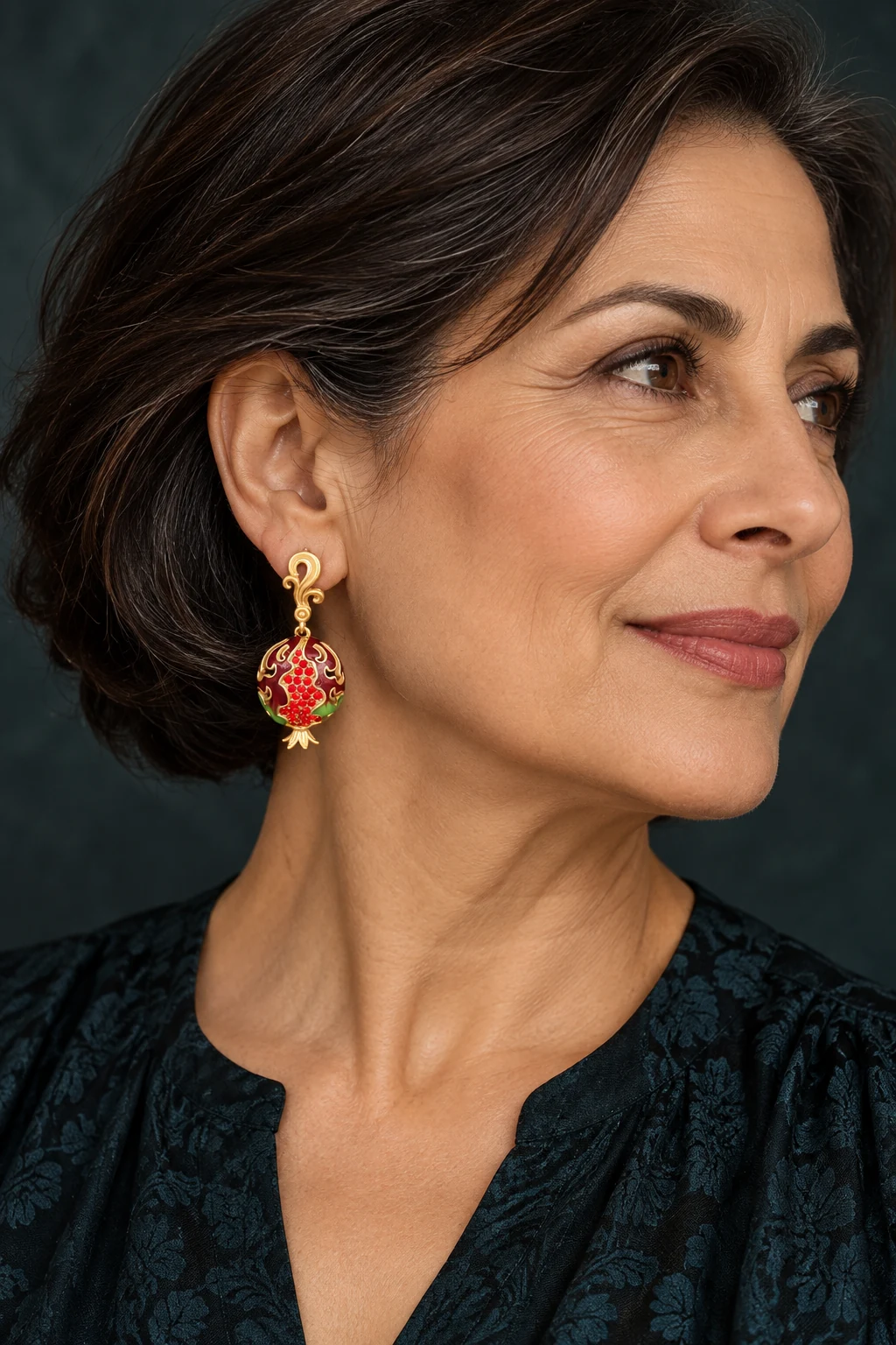 The Oriane Rhapsody Earrings worn on a model — AI-generated styling preview