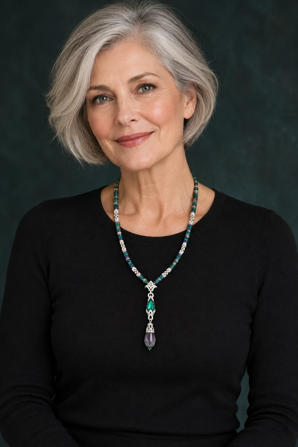 The Geneviève Fleur Necklace worn on a model — AI-generated styling preview