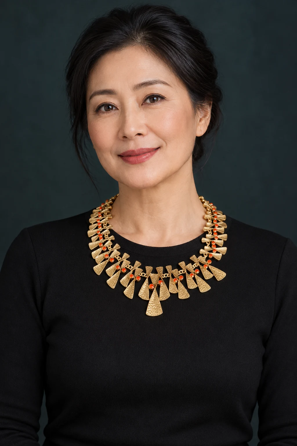 The Jasmine Arabesque Necklace worn on a model — AI-generated styling preview